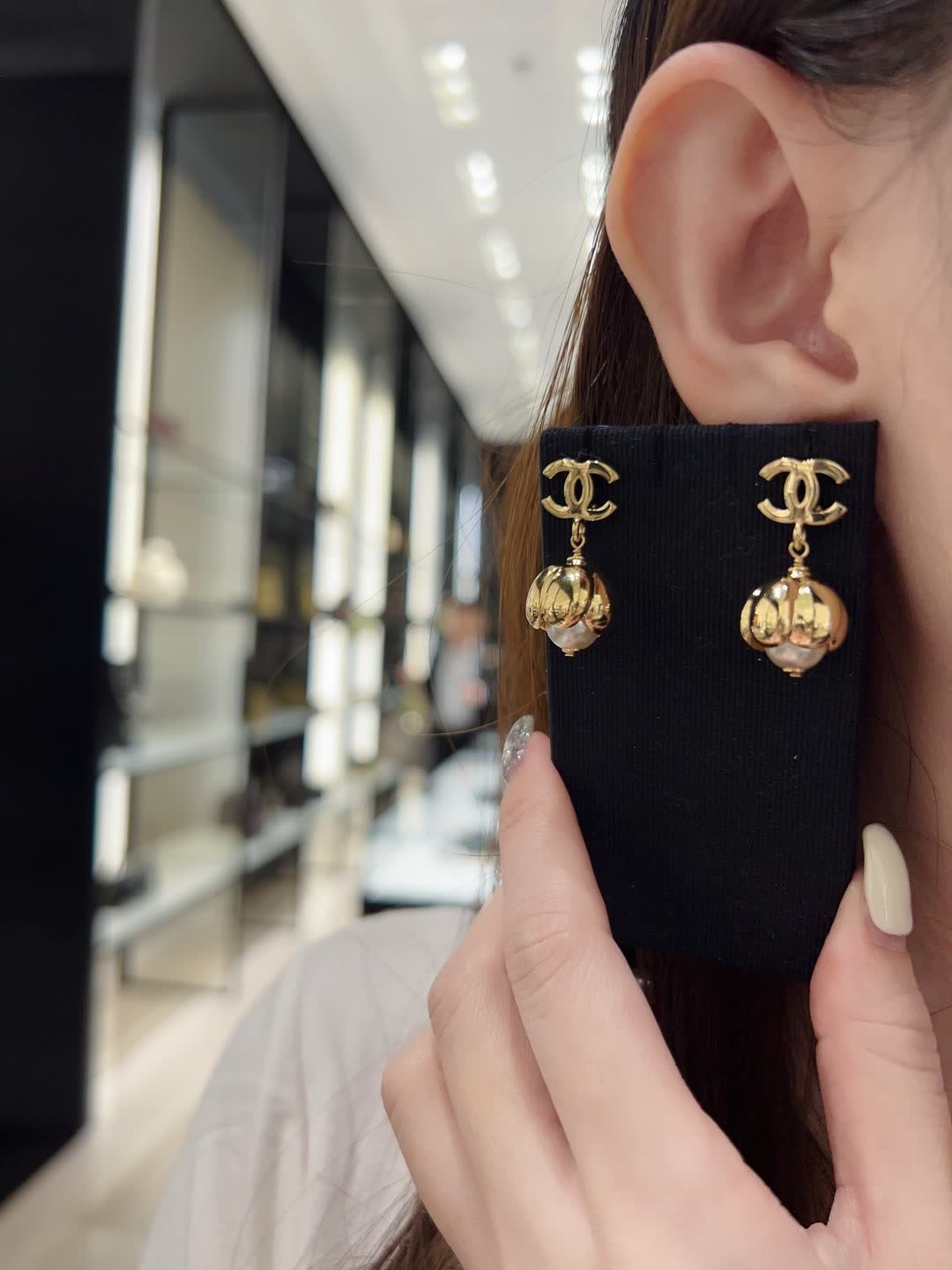 Chanel Gold CC Logo Pearl Earrings