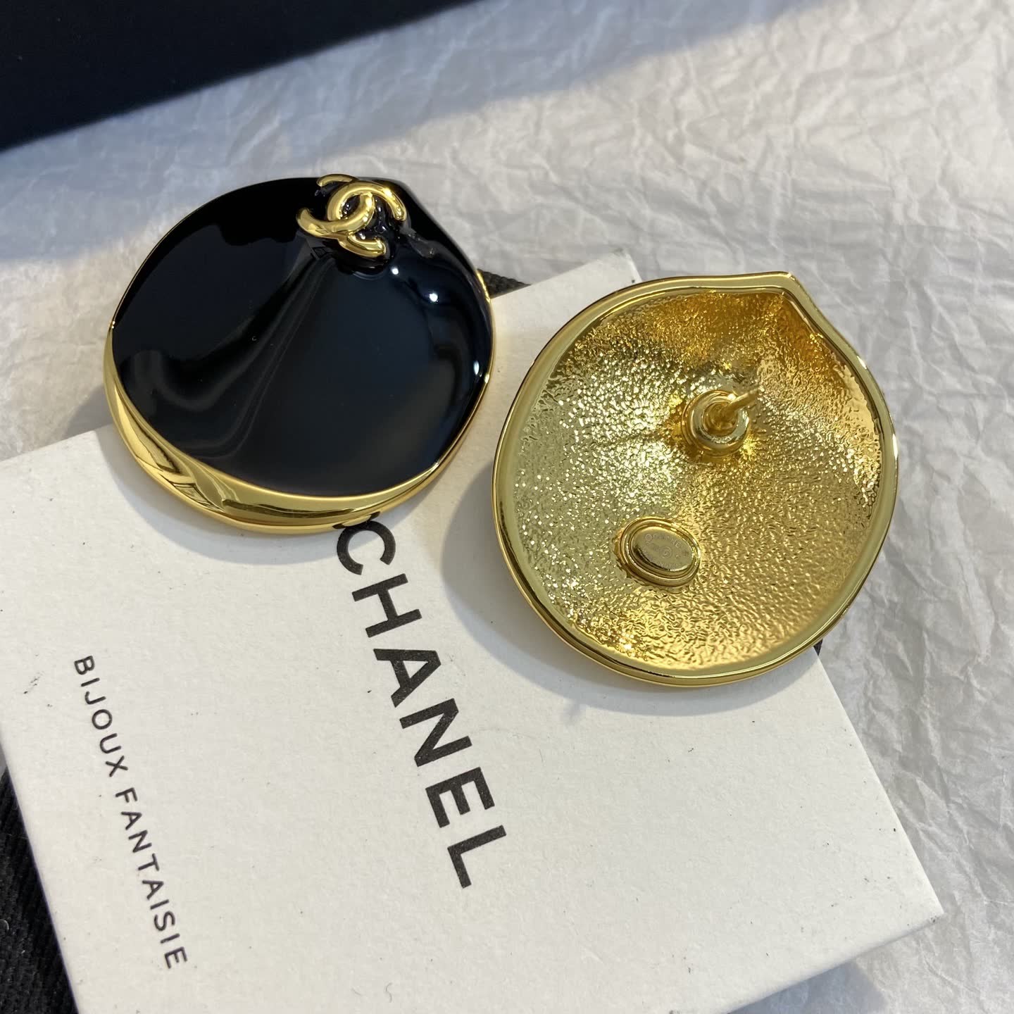 Chanel Black Enamel CC Logo Clip-On Earrings