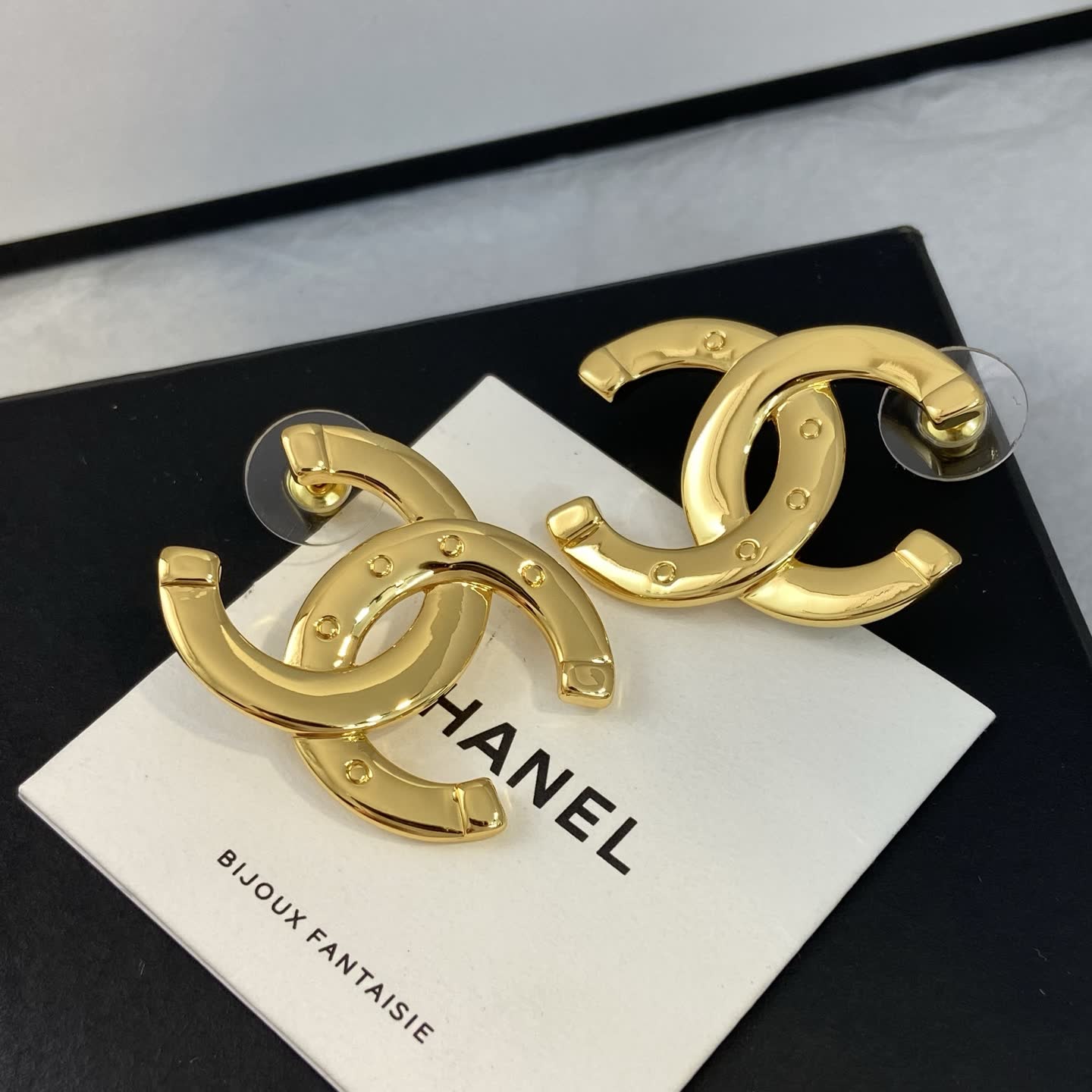 Chanel CC Logo Gold Tone Stud Earrings
