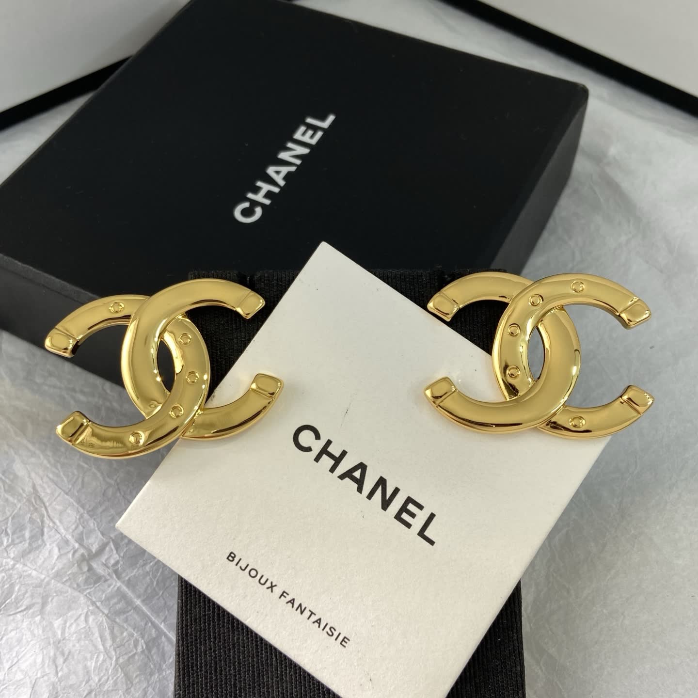 Chanel CC Logo Gold Tone Stud Earrings