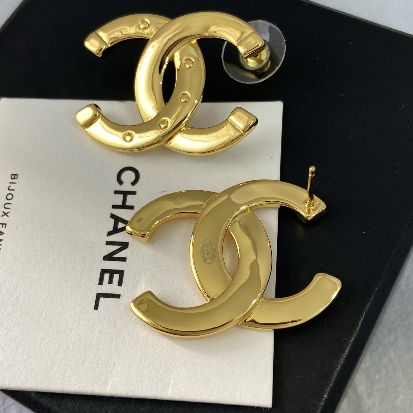 Chanel CC Logo Gold Tone Stud Earrings