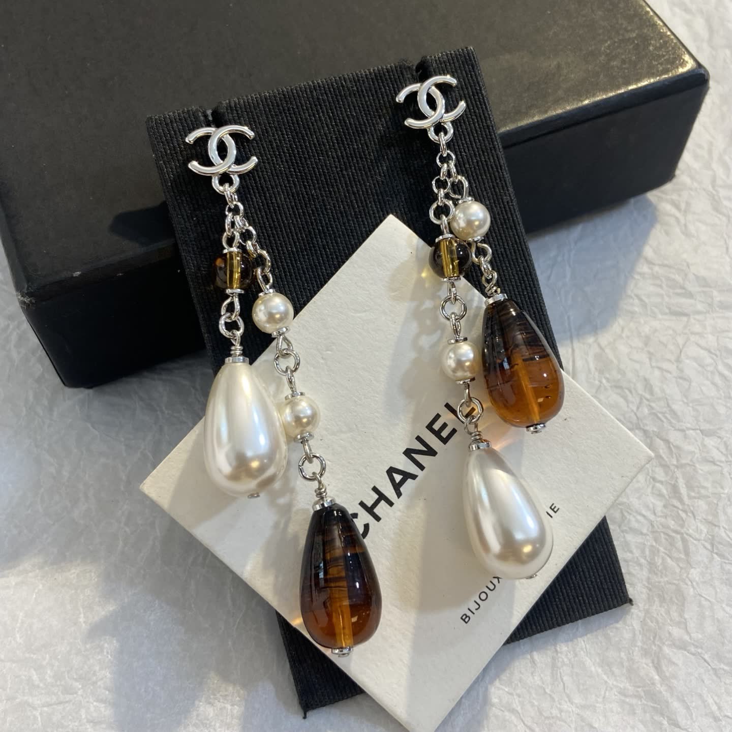 Chanel Pearl and Tiger's Eye Earrings Chanel Pearl and Tiger's Eye Earrings