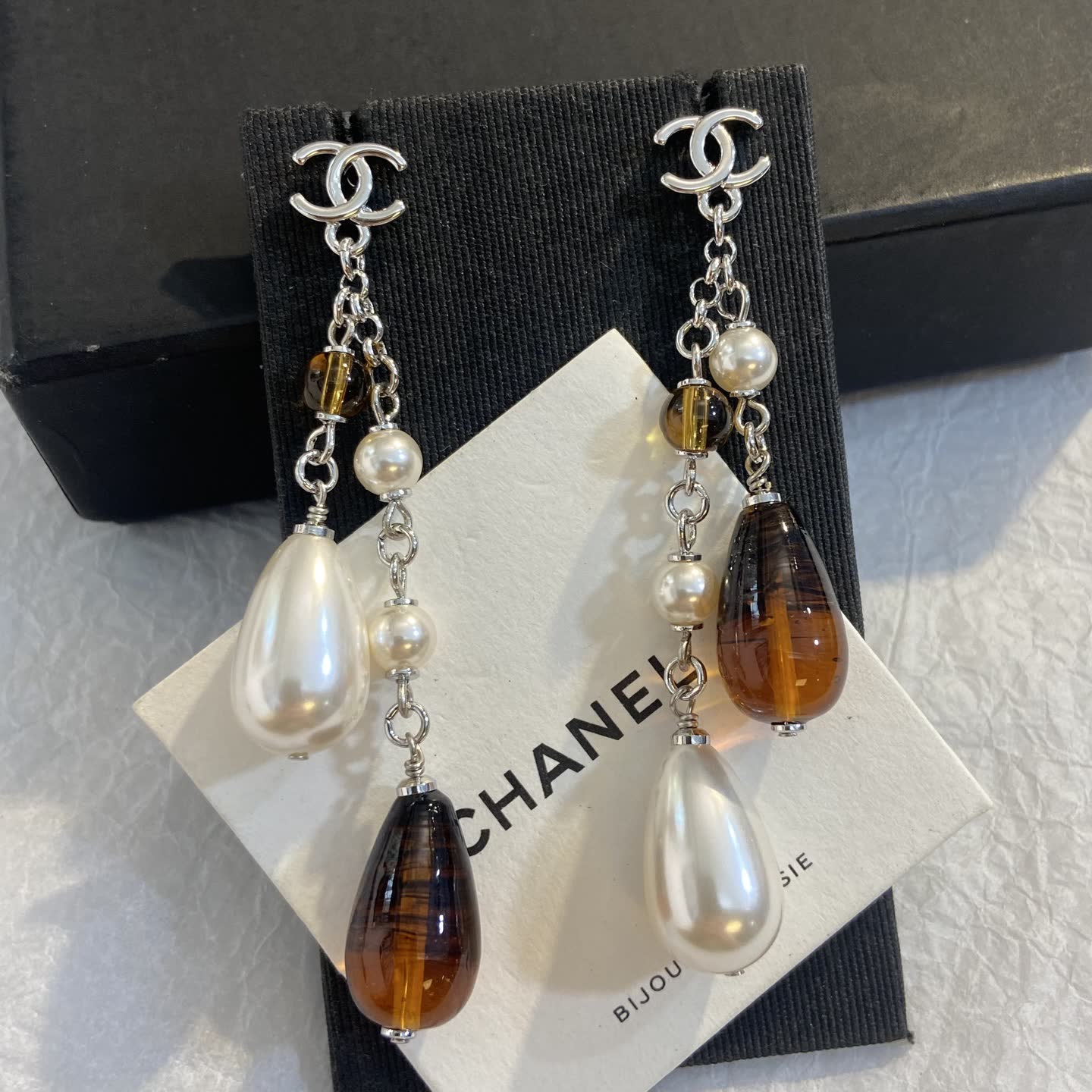 Chanel Pearl and Tiger's Eye Earrings