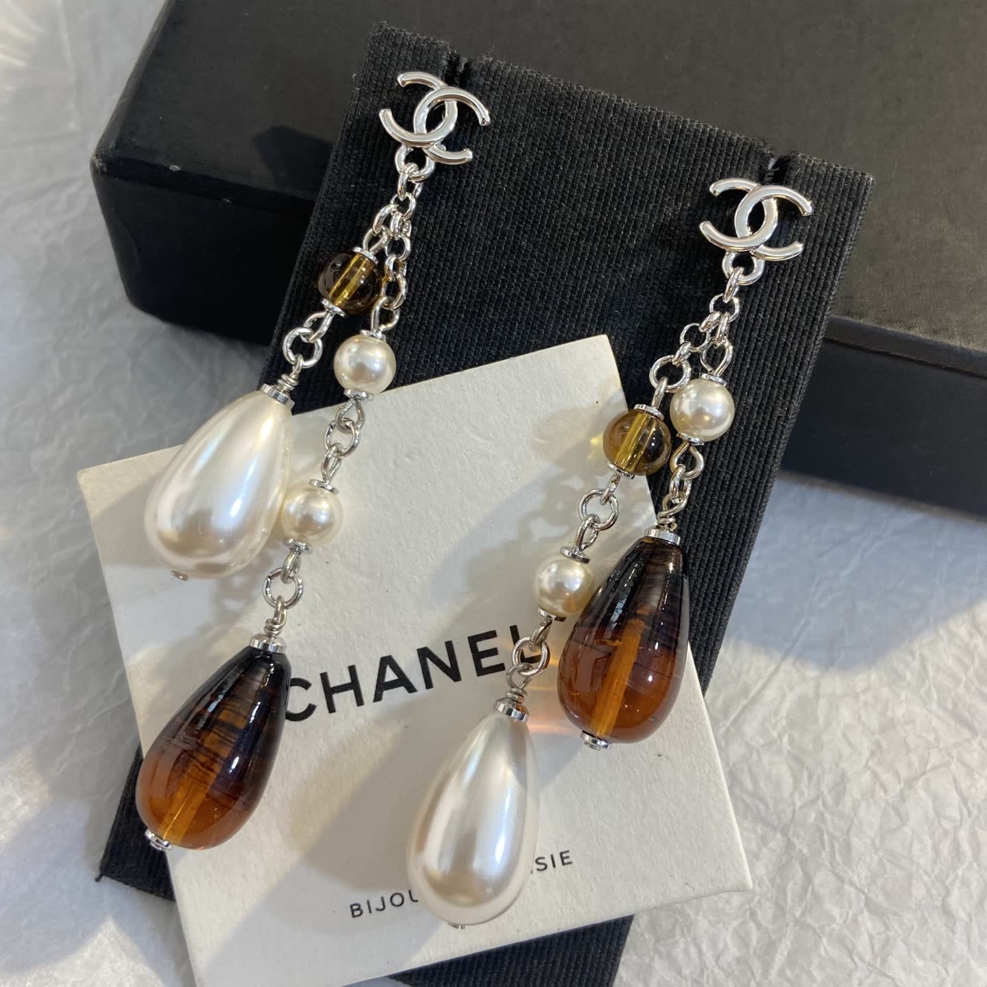 Chanel Pearl and Tiger's Eye Earrings