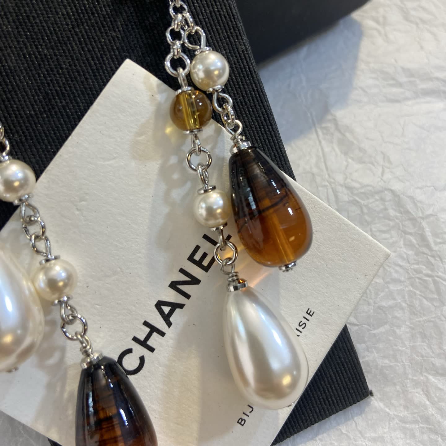 Chanel Pearl and Tiger's Eye Earrings