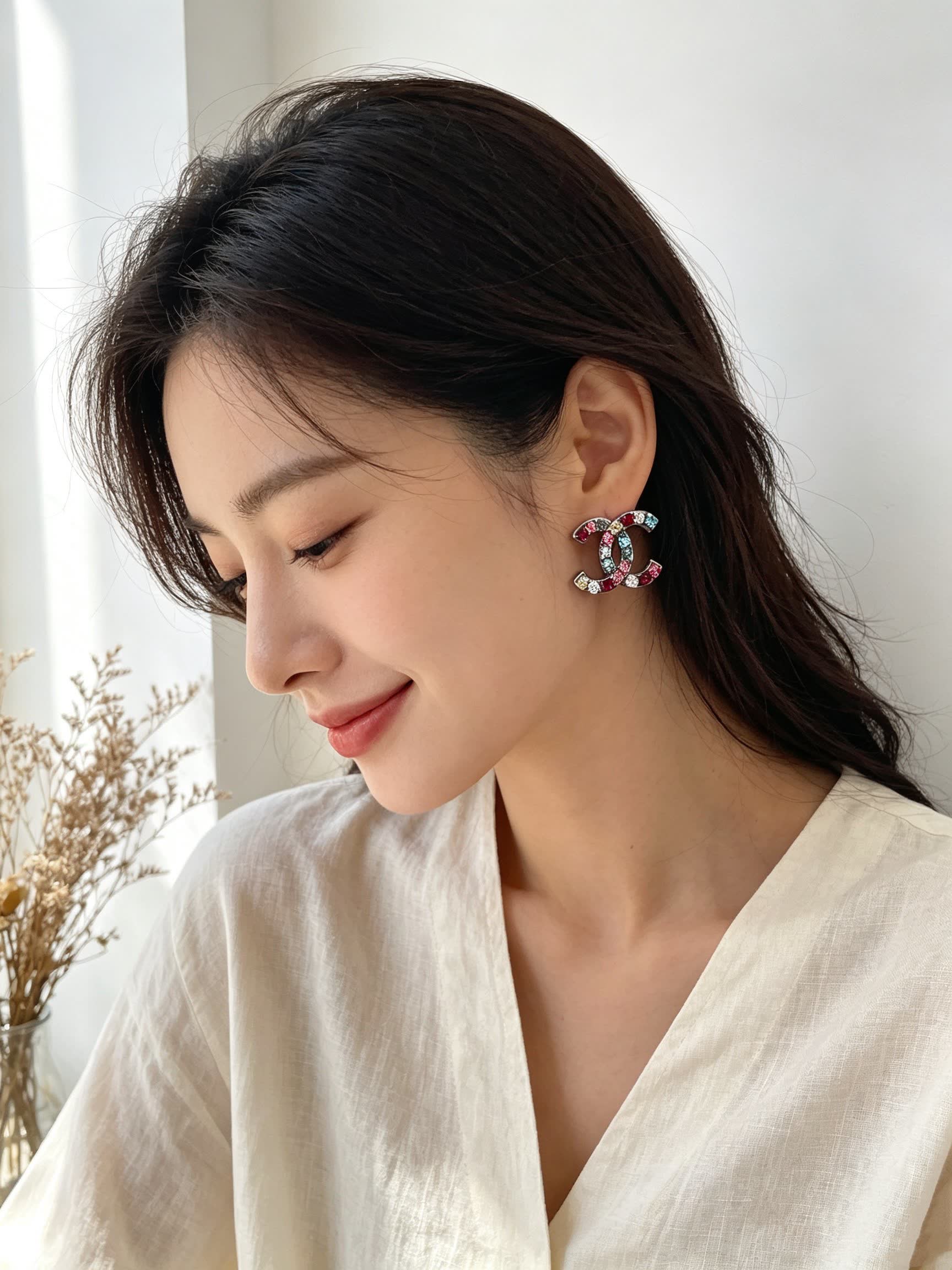 Chanel CC Logo Multicolor Crystal Earrings Chanel CC Logo Multicolor Crystal Earrings
