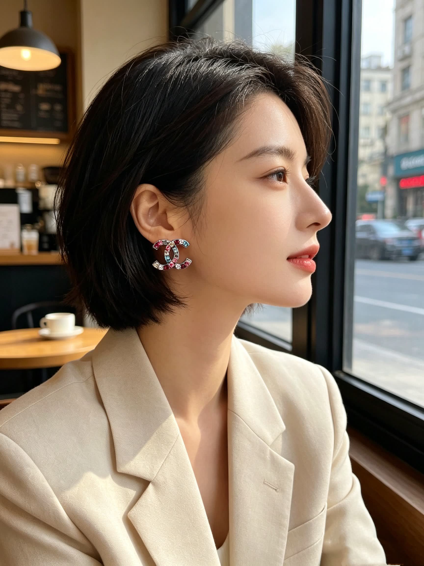 Chanel CC Logo Multicolor Crystal Earrings