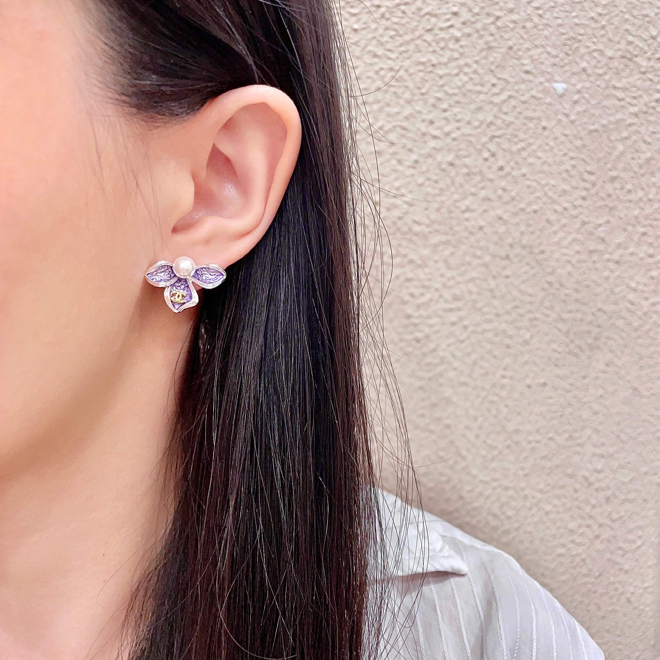 Chanel Purple Flower Earrings