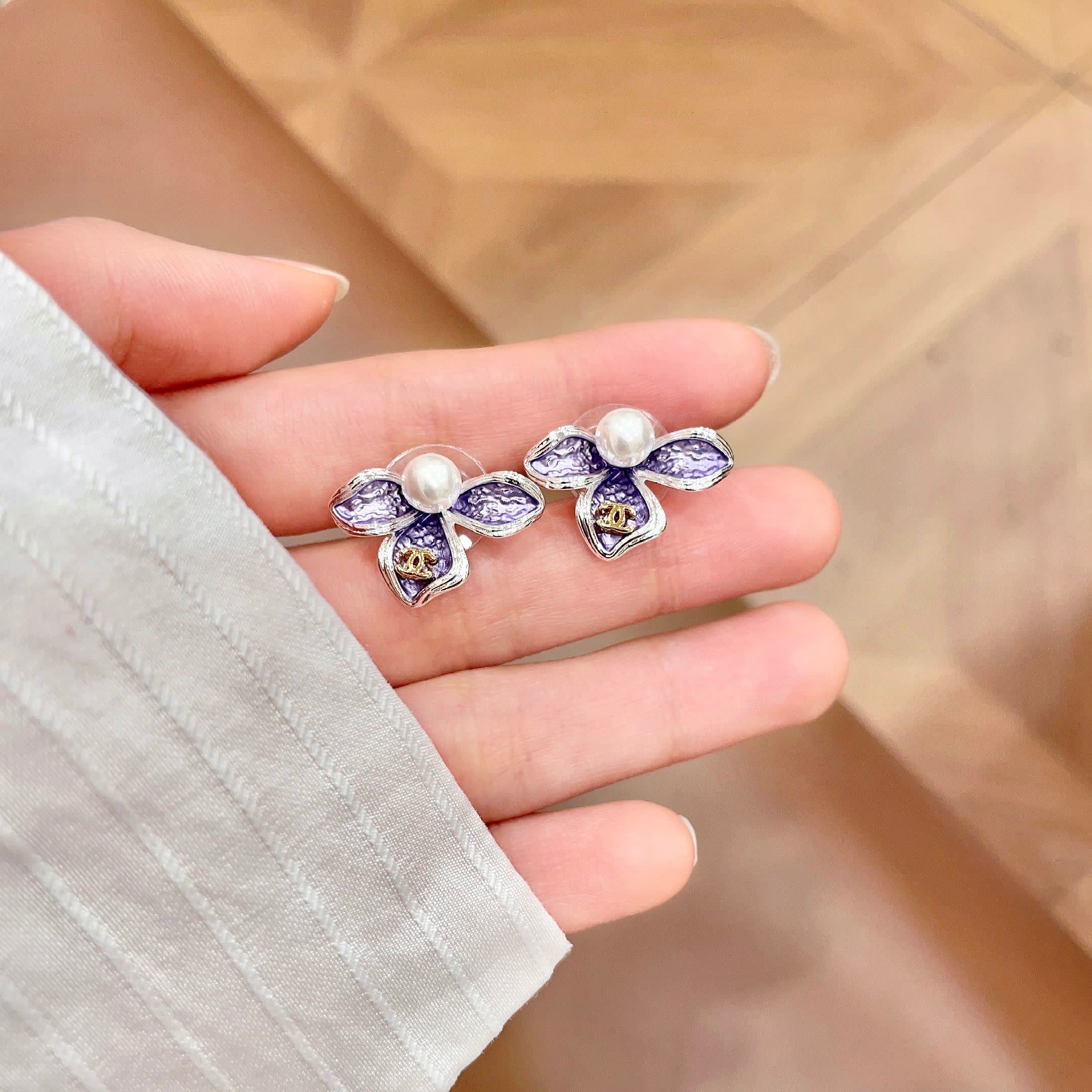 Chanel Purple Flower Earrings