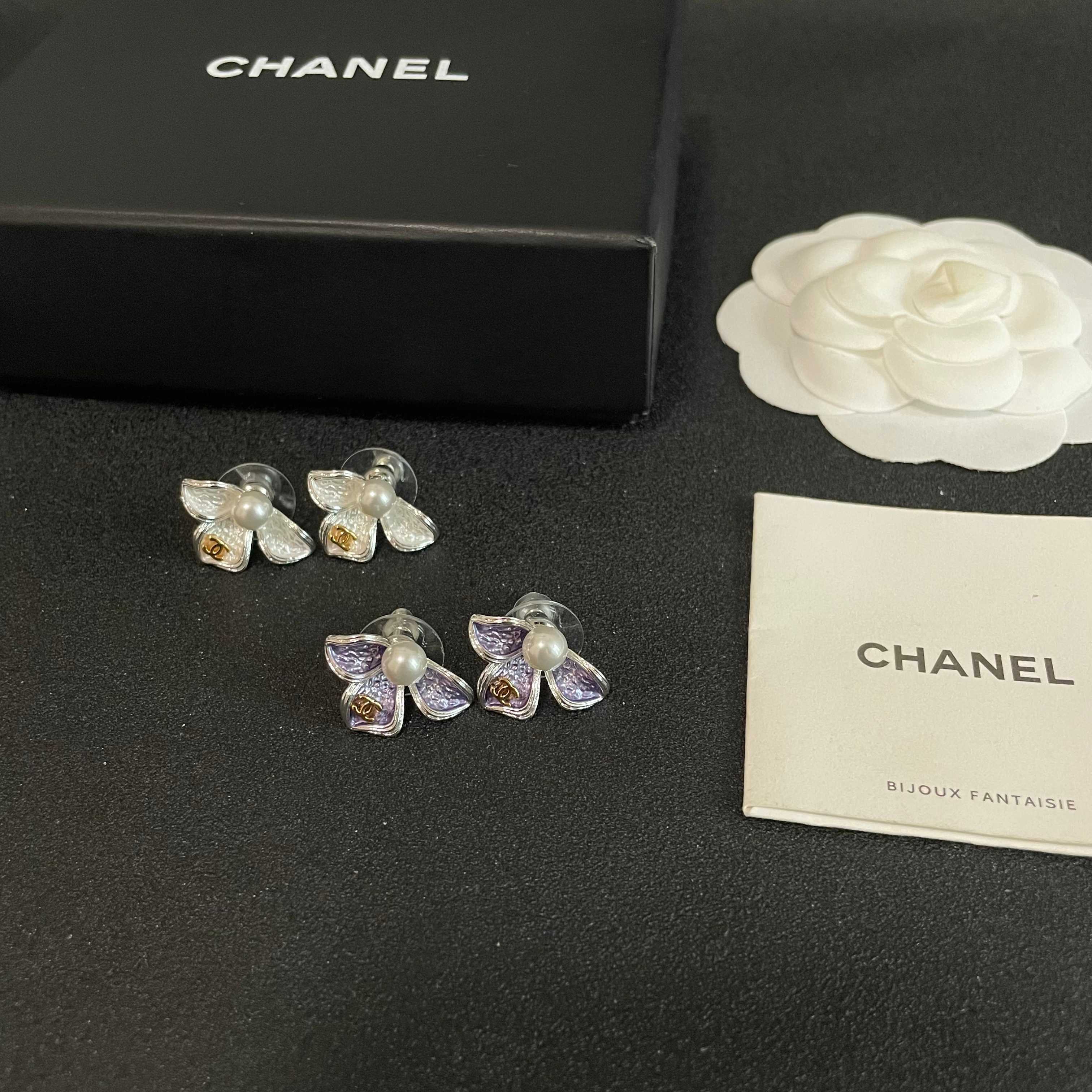 Chanel Purple Flower Earrings