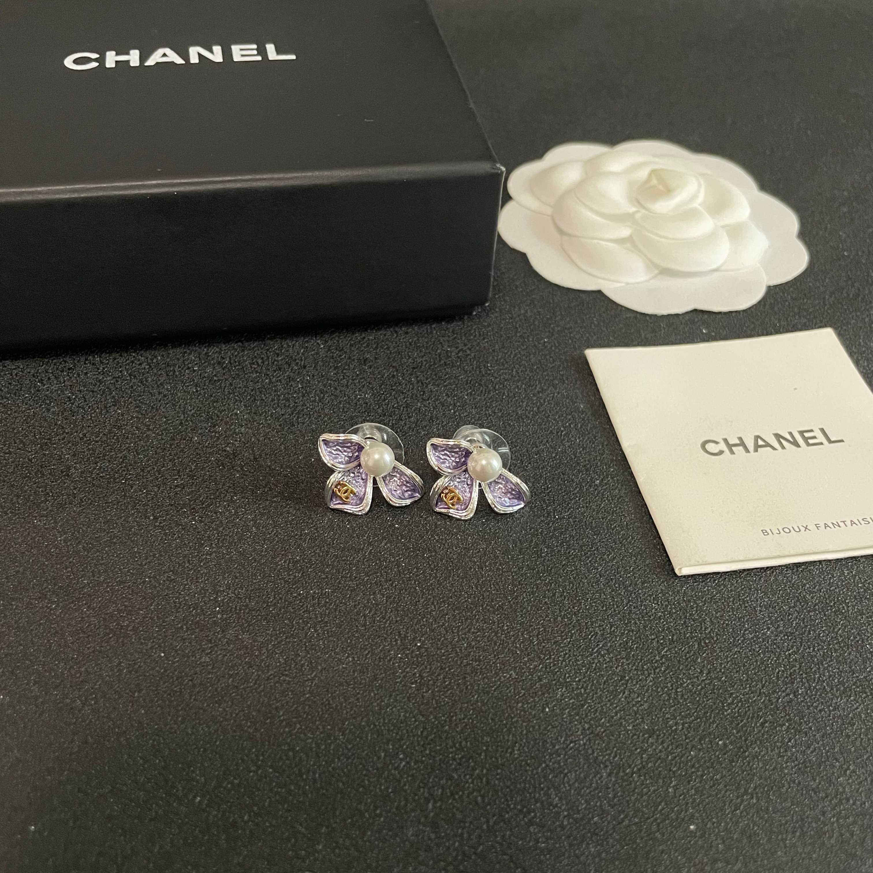 Chanel Purple Flower Earrings