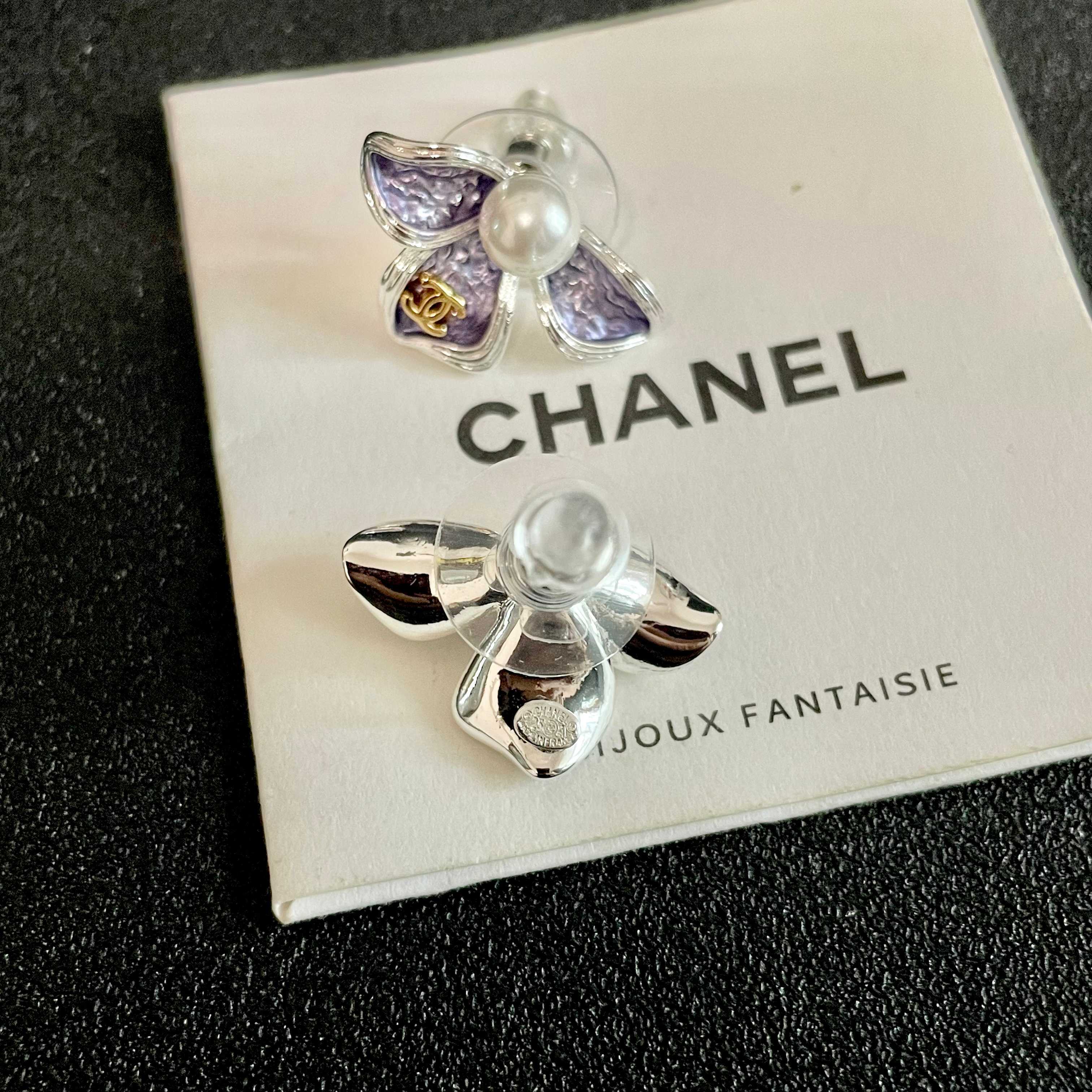 Chanel Purple Flower Earrings