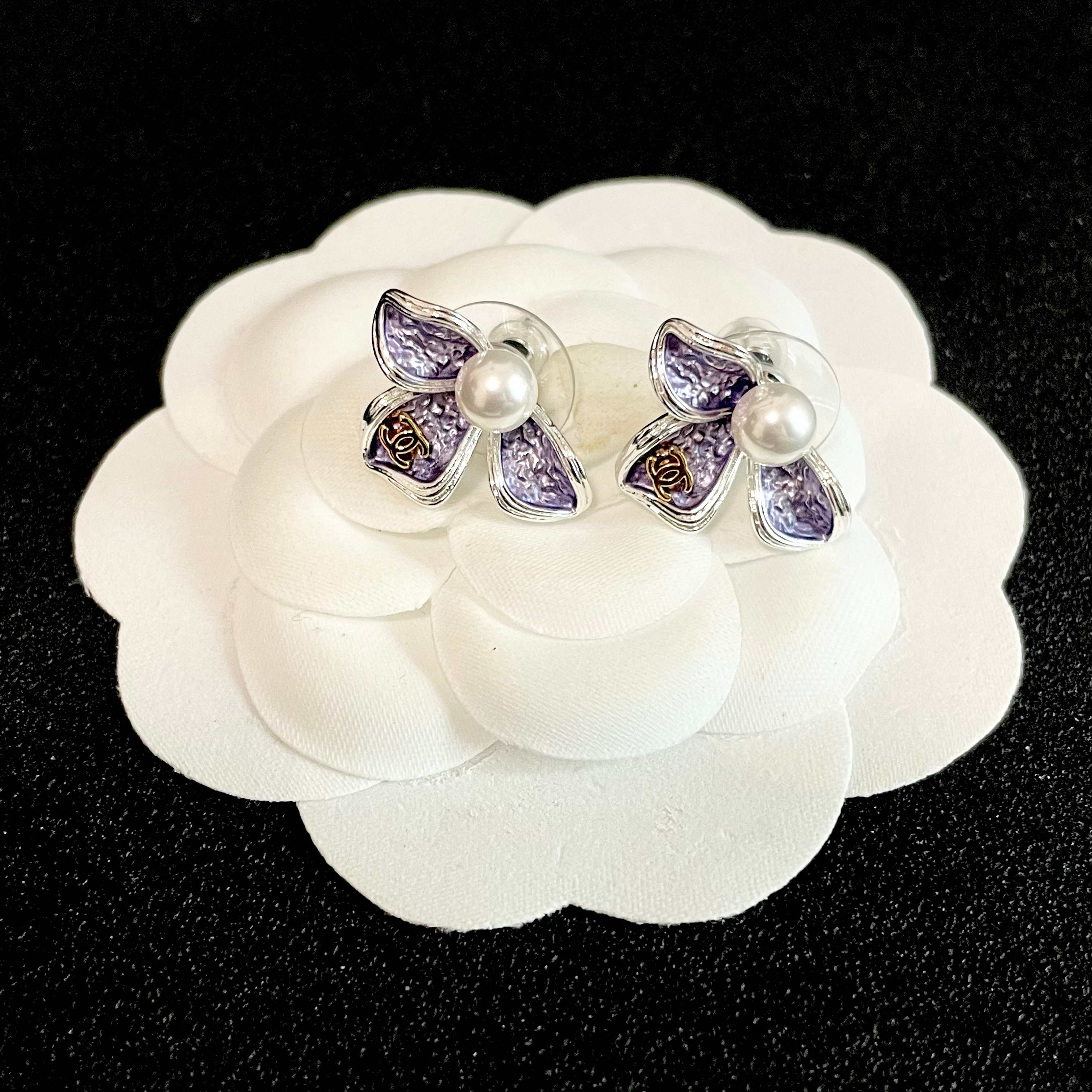 Chanel Purple Flower Earrings