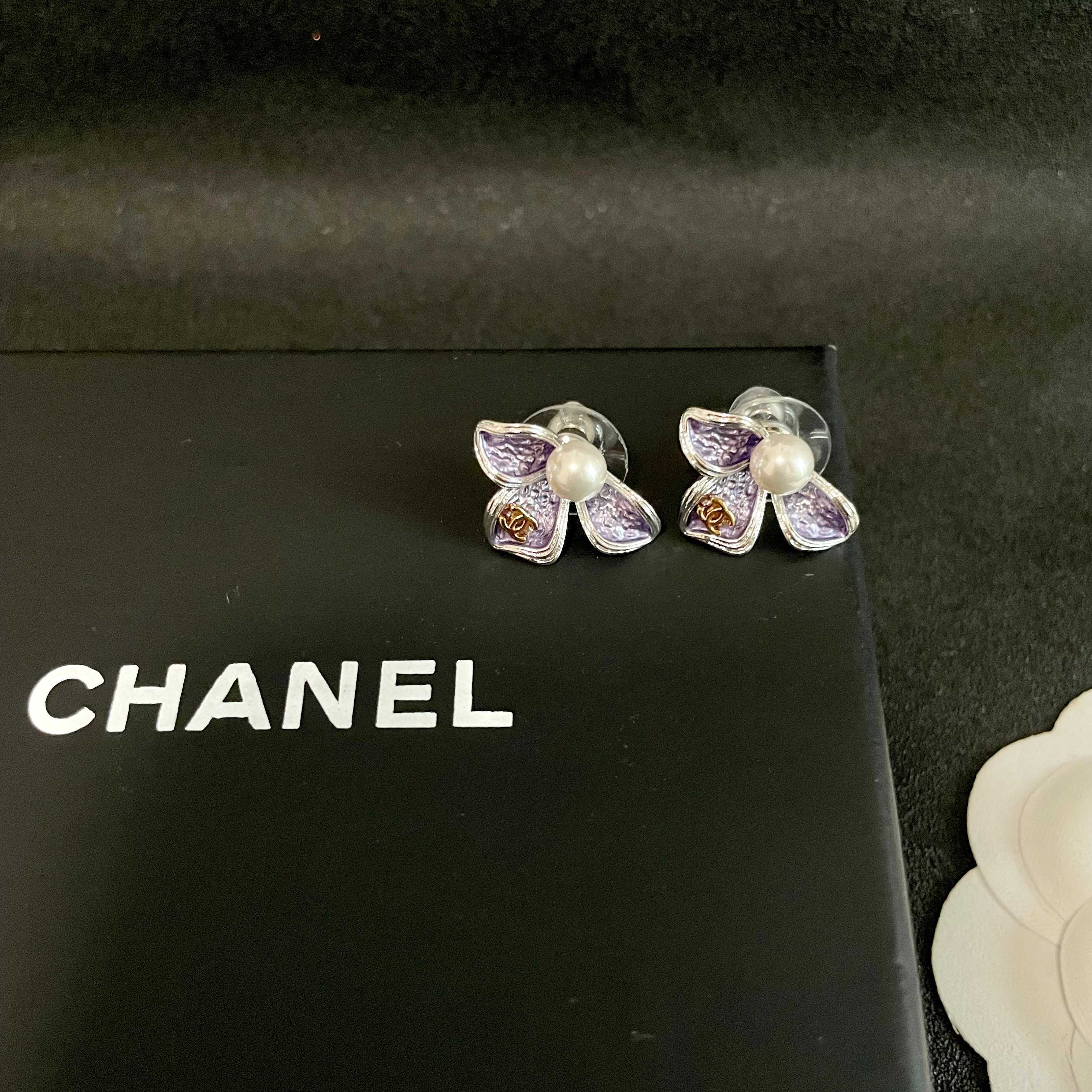 Chanel Purple Flower Earrings