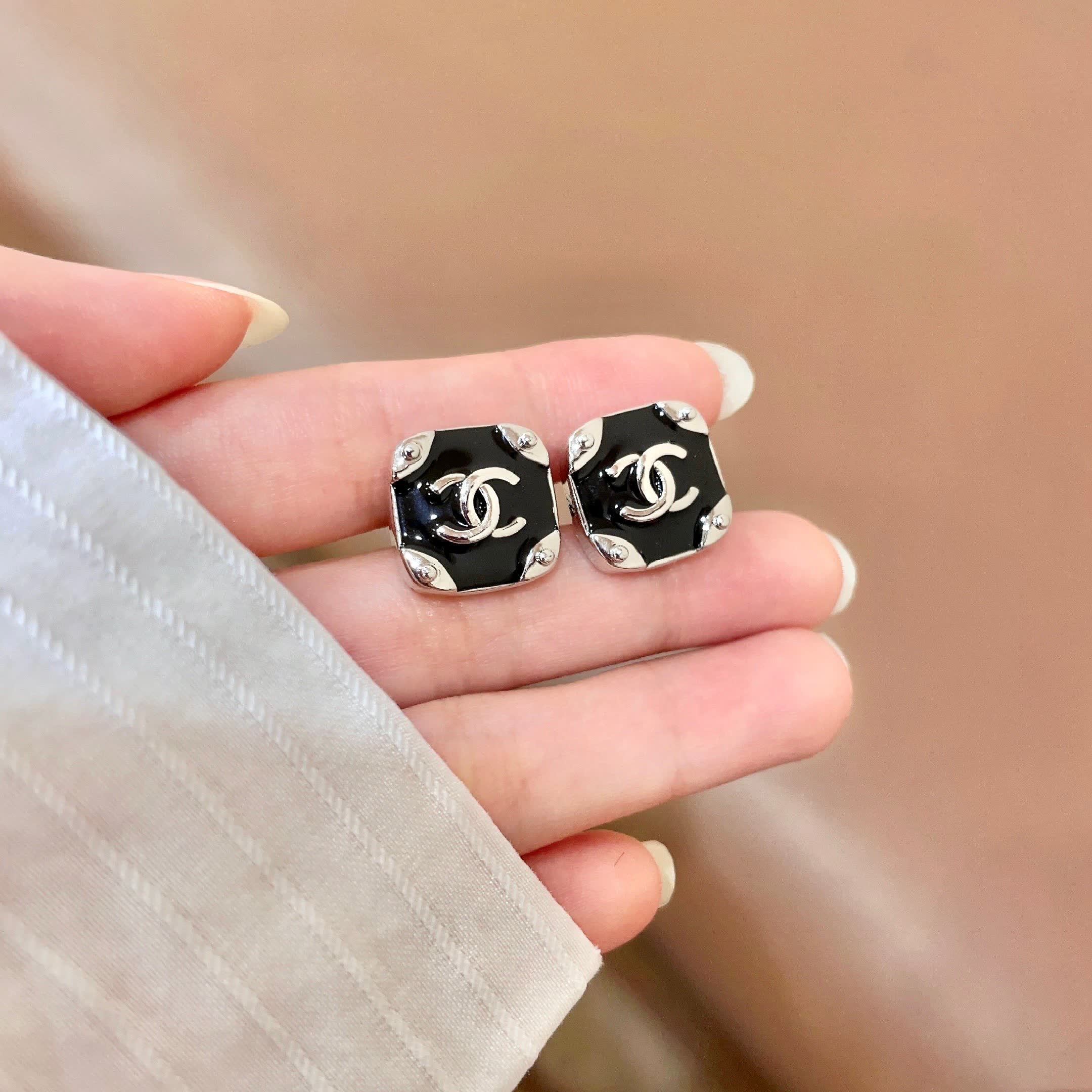 Chanel CC Logo Stud Earrings and Ring Set