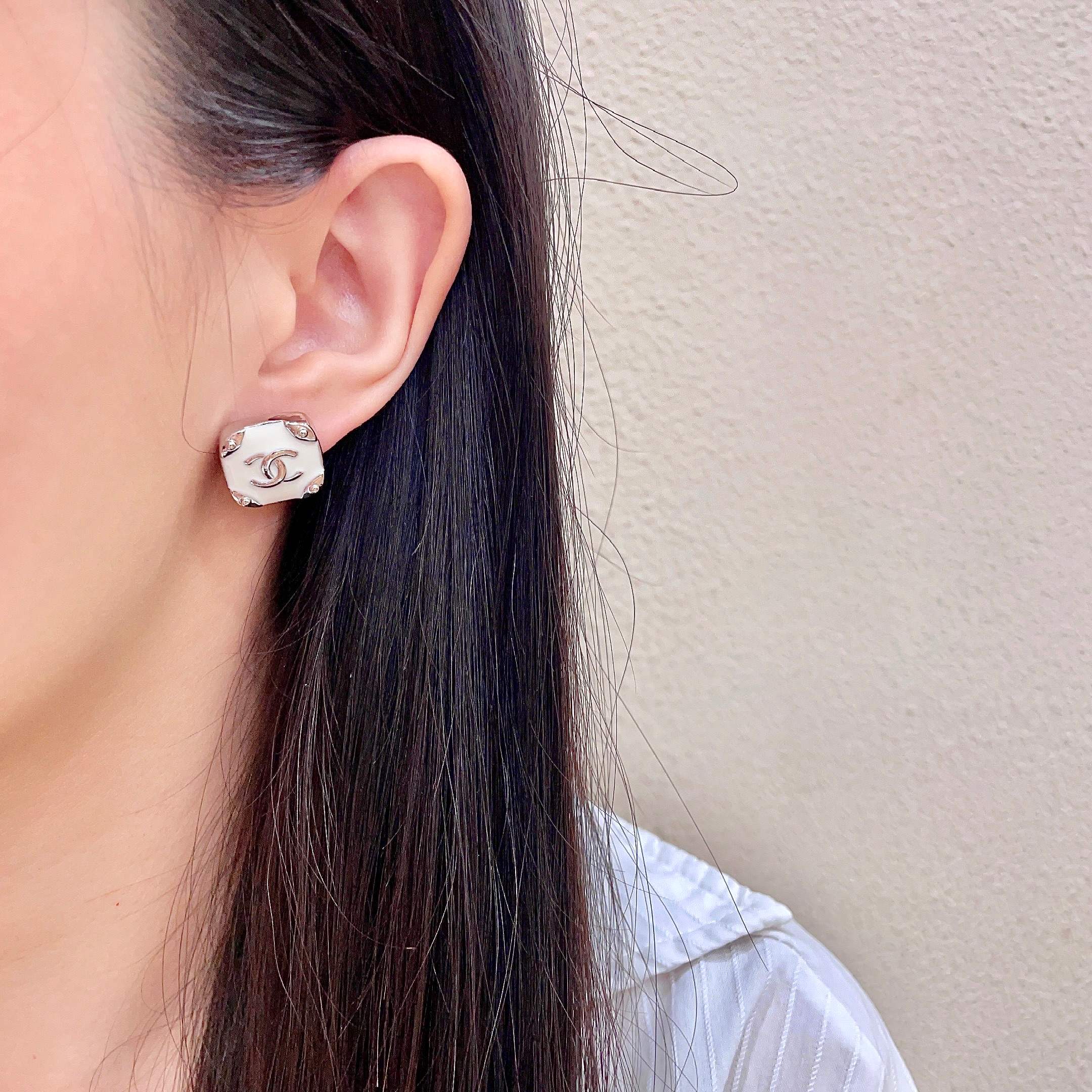 Chanel CC Logo Stud Earrings