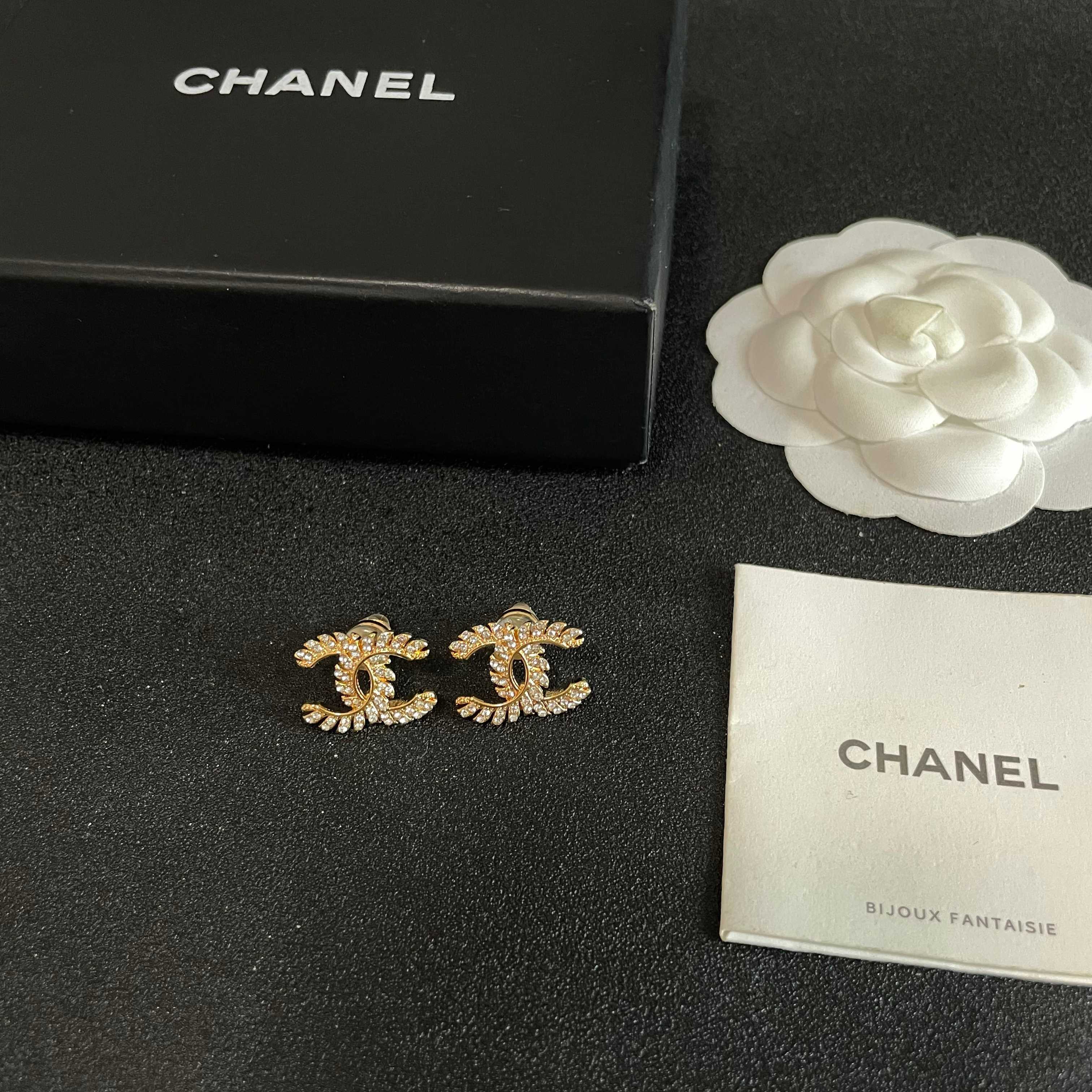 Chanel CC Logo Gold Tone Stud Earrings