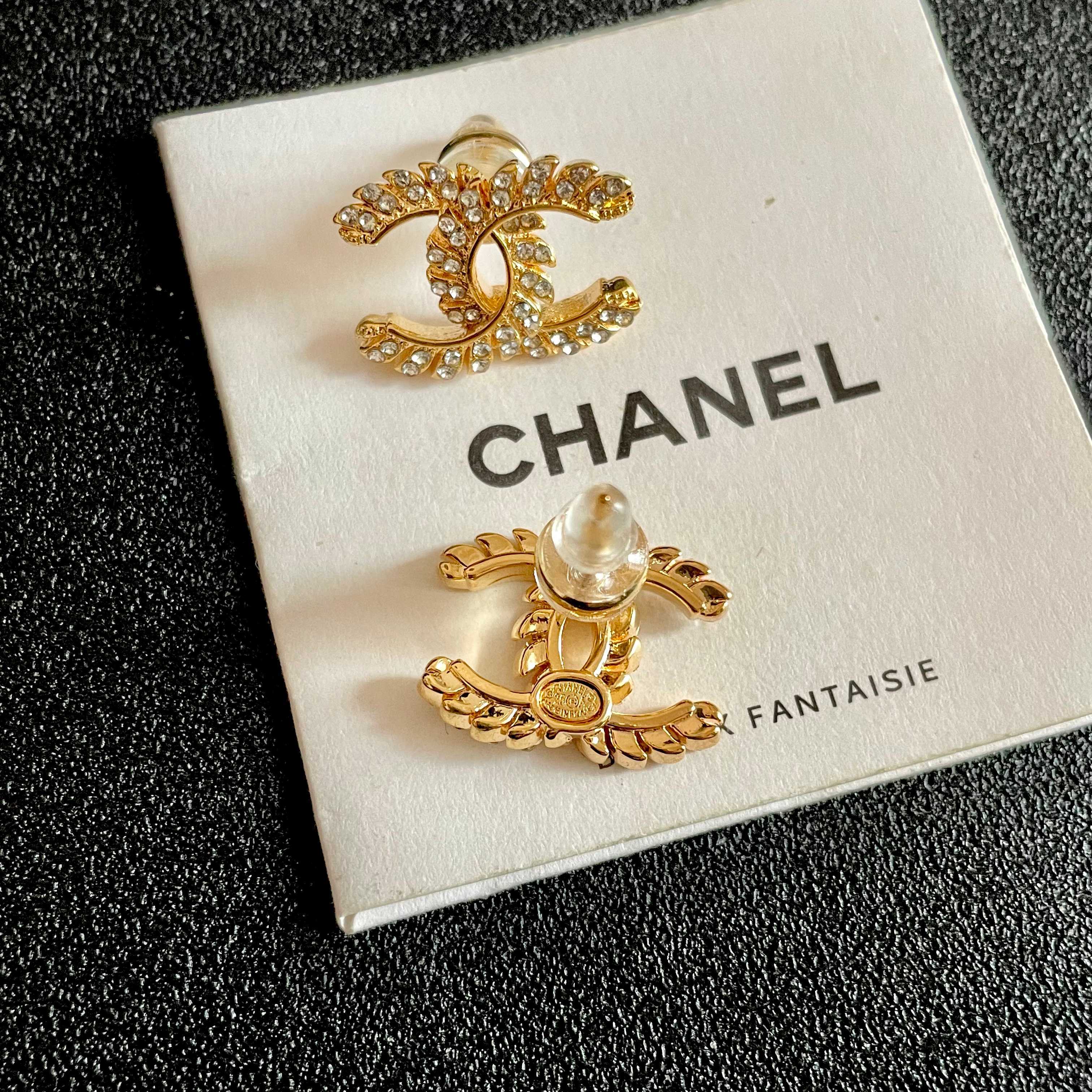 Chanel CC Logo Gold Tone Stud Earrings