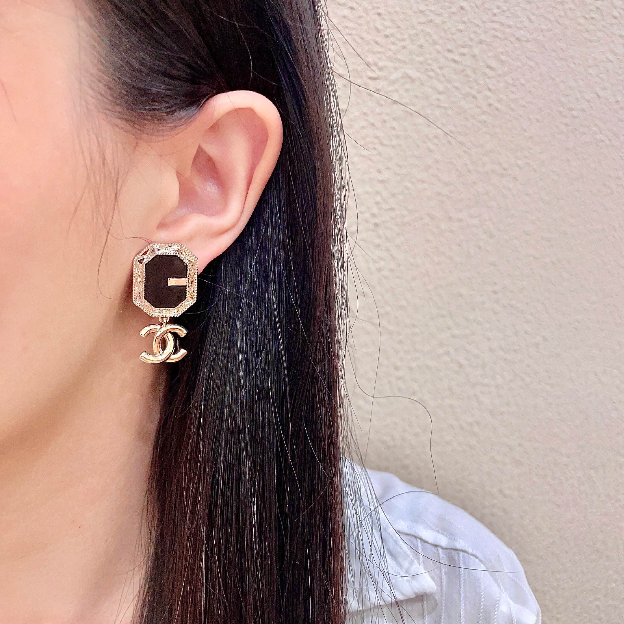 Chanel Octagonal Logo Earrings