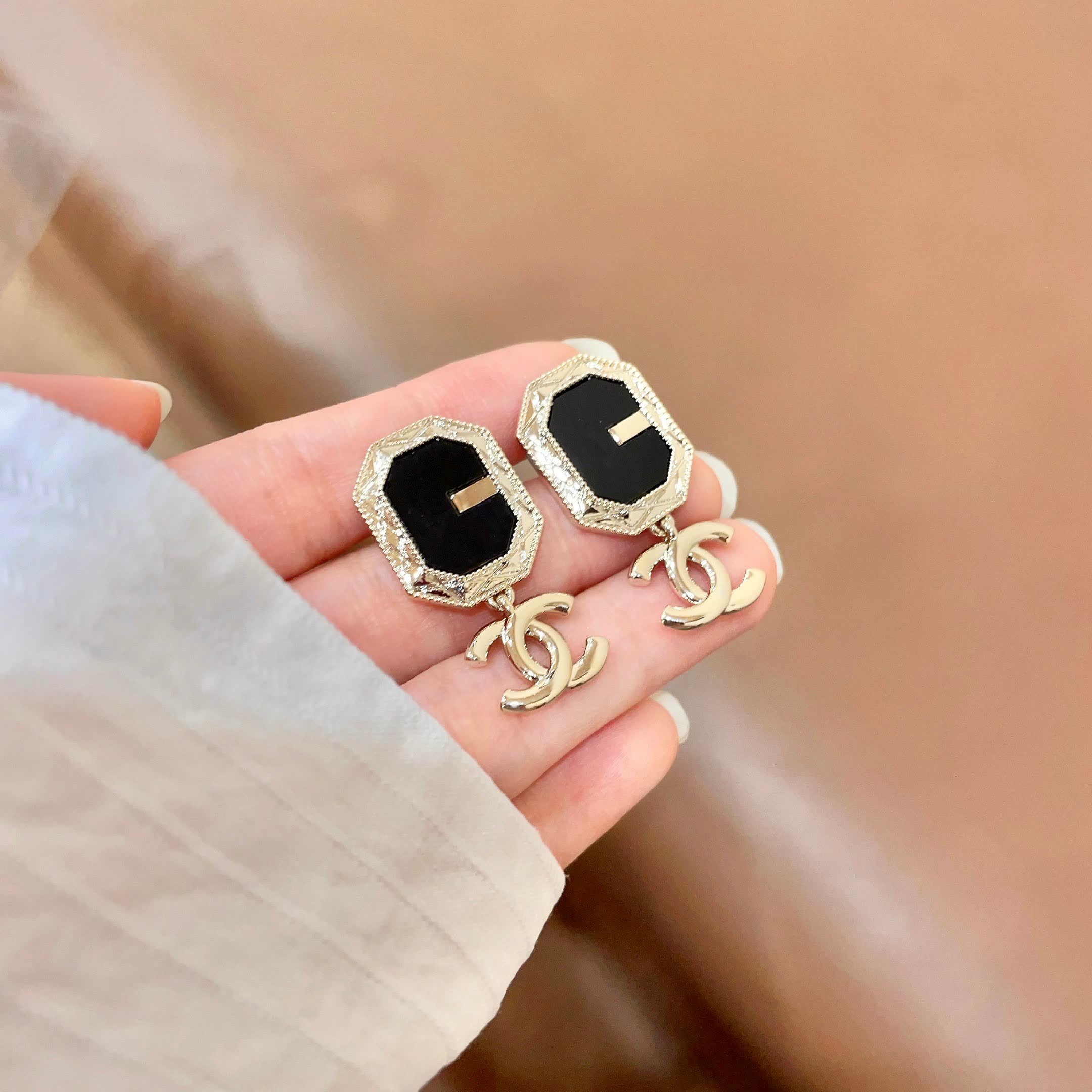Chanel Octagonal Logo Earrings