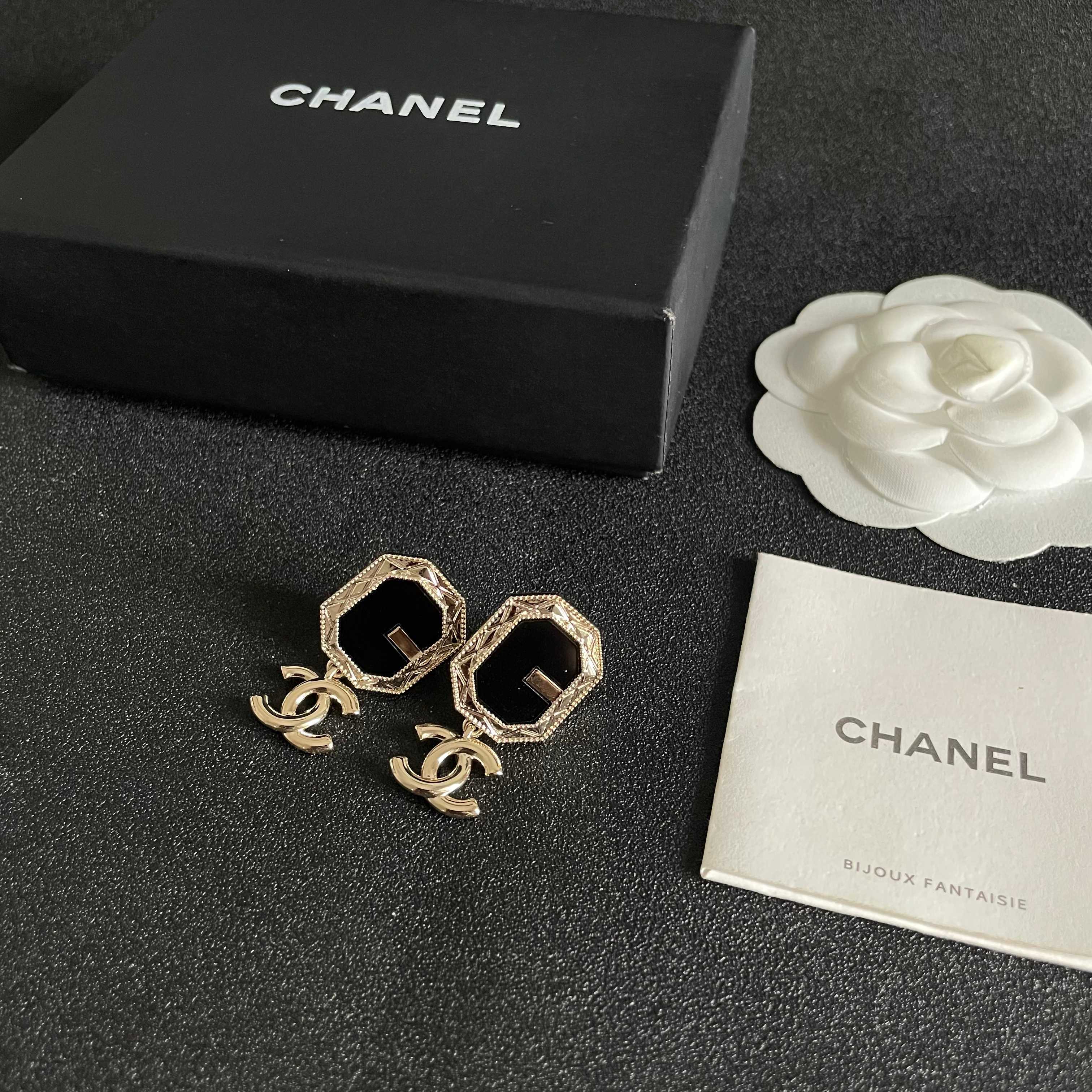 Chanel Octagonal Logo Earrings