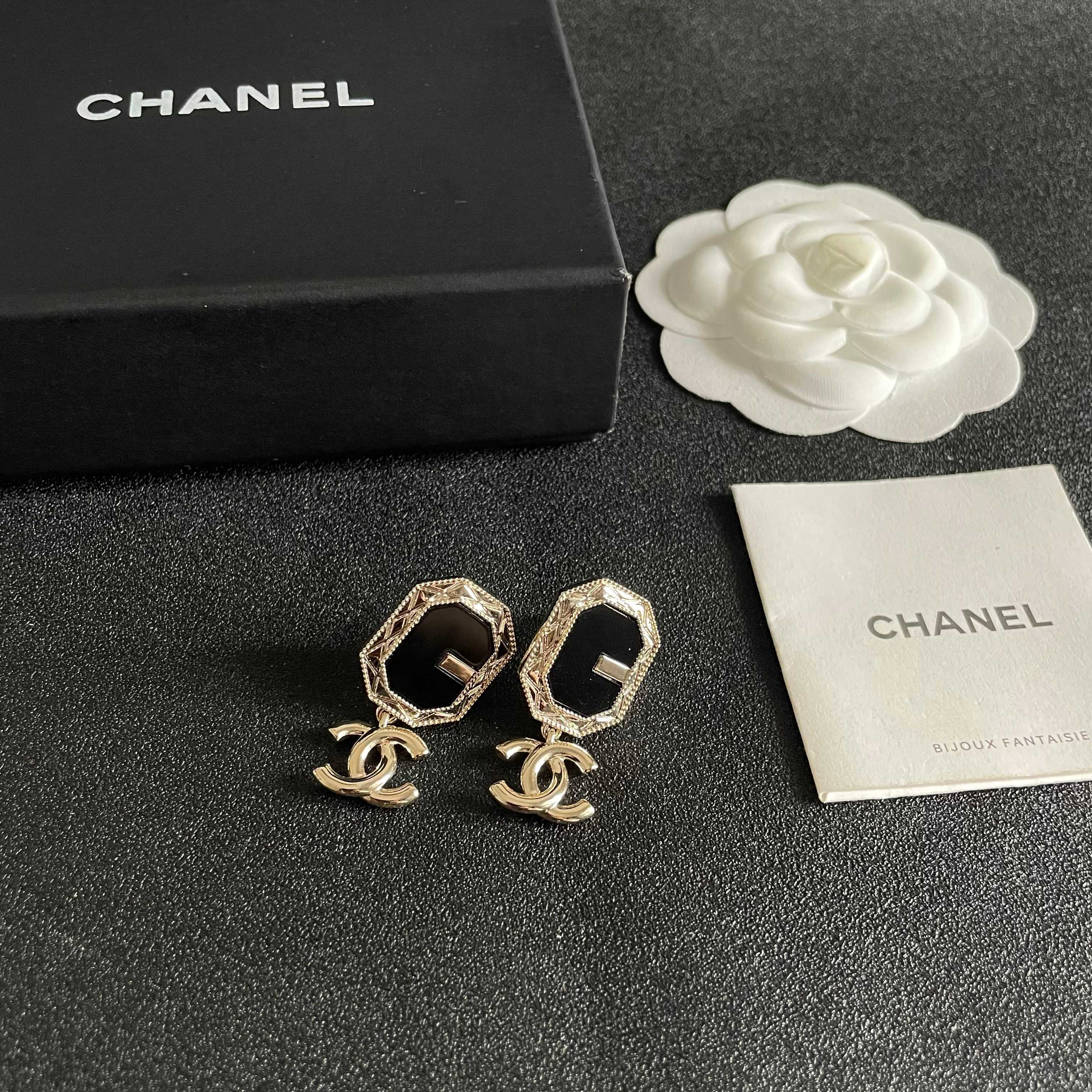 Chanel Octagonal Logo Earrings