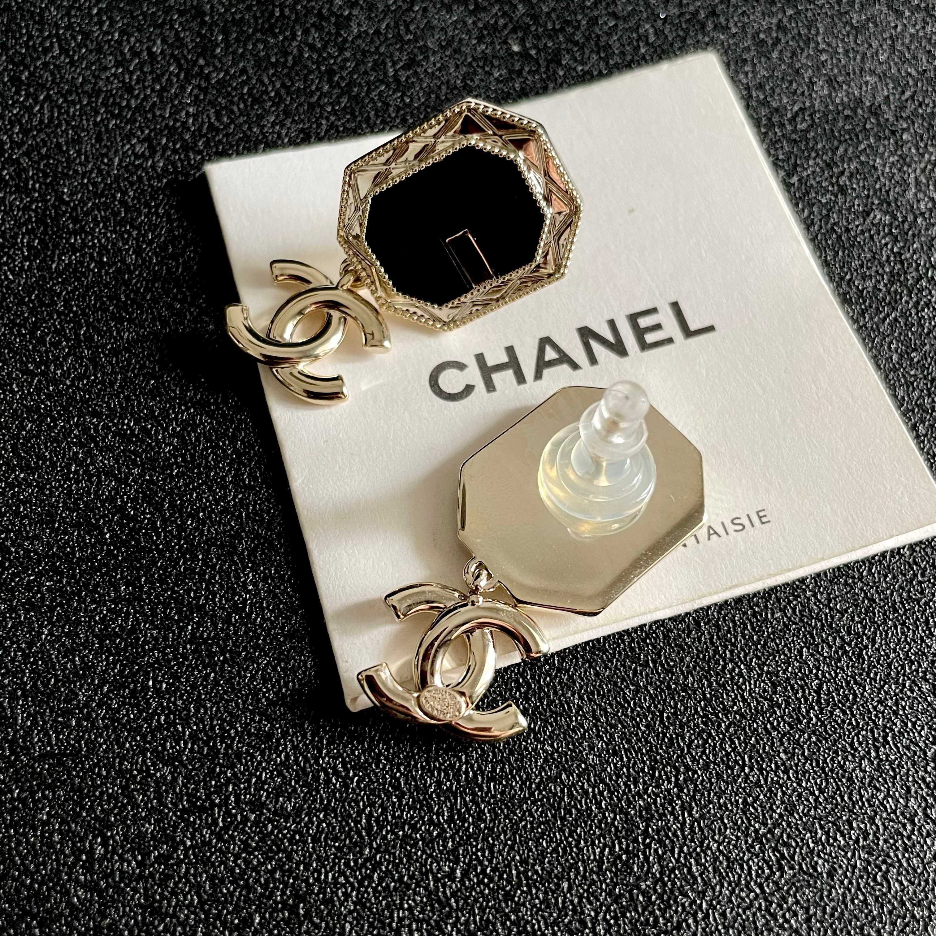 Chanel Octagonal Logo Earrings