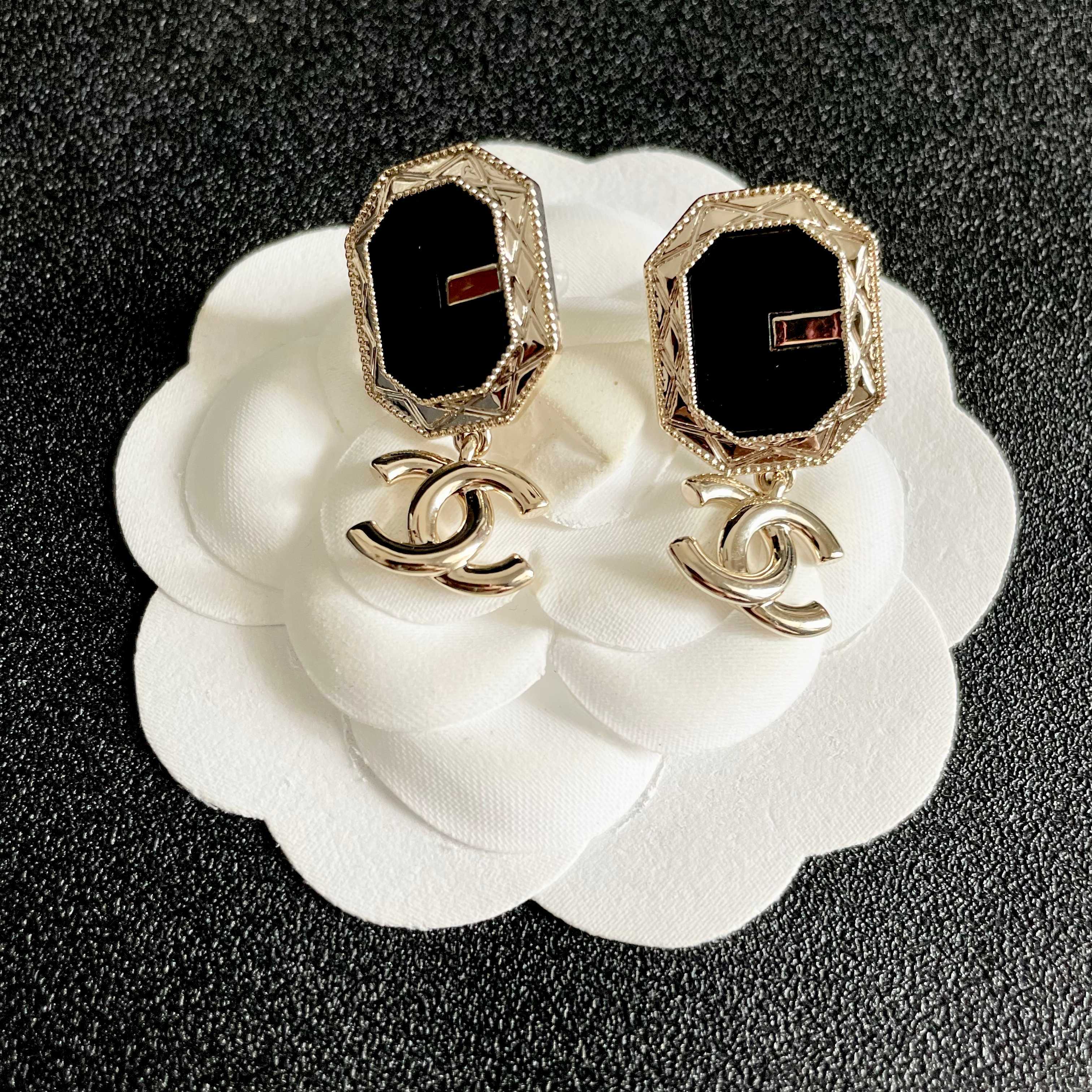 Chanel Octagonal Logo Earrings