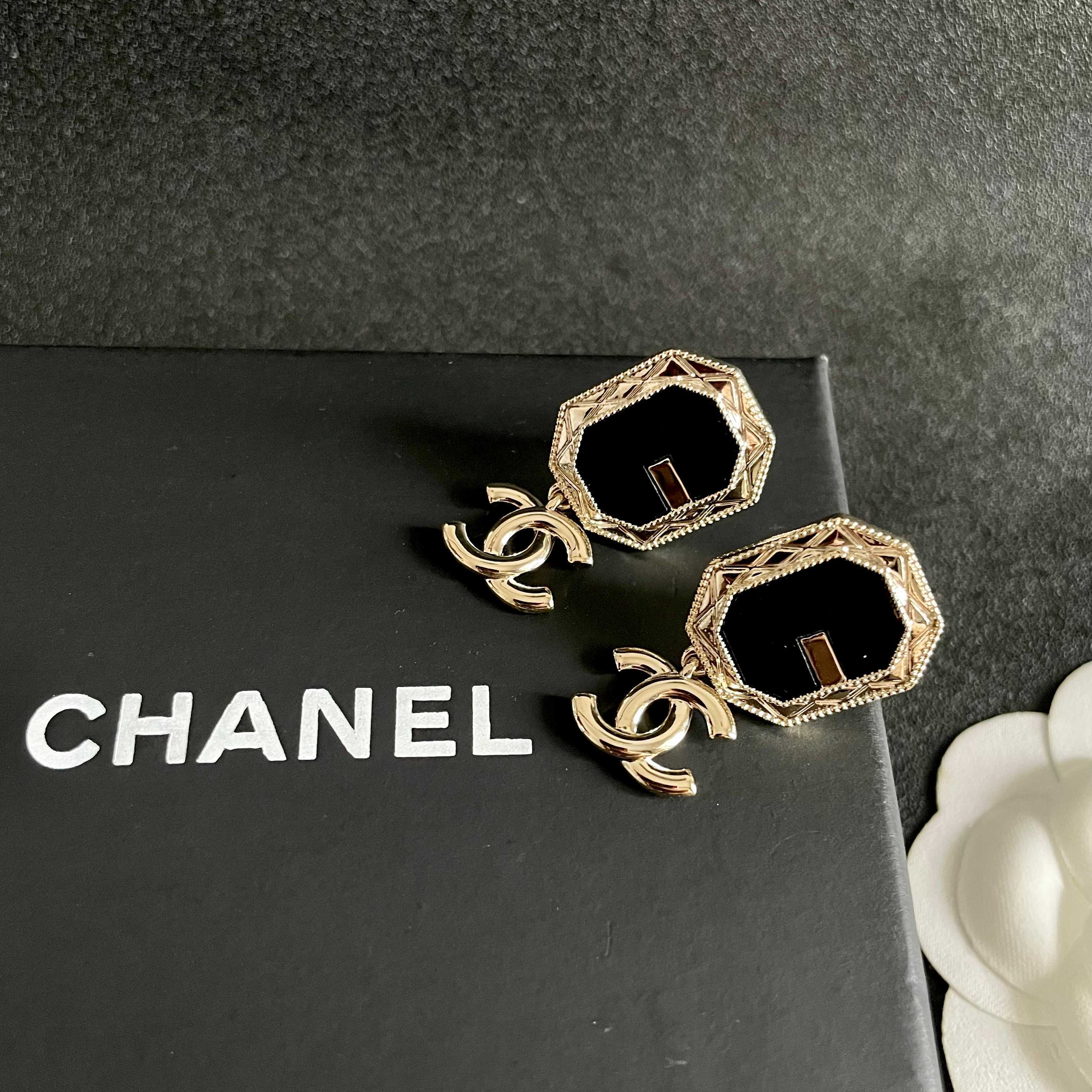 Chanel Octagonal Logo Earrings