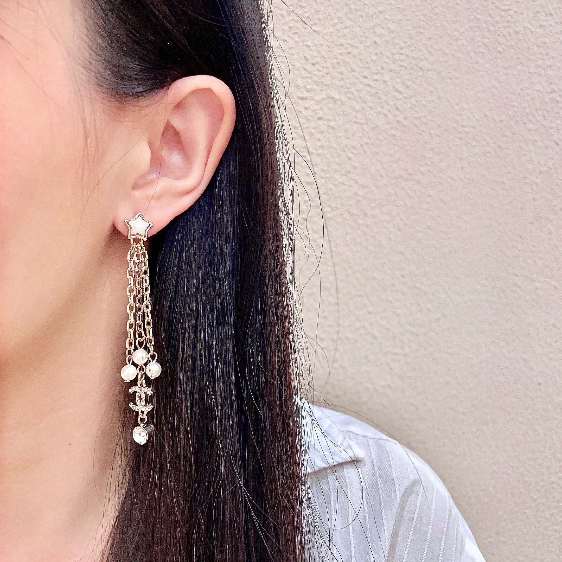 Chanel Star and CC Logo Pearl Earrings
