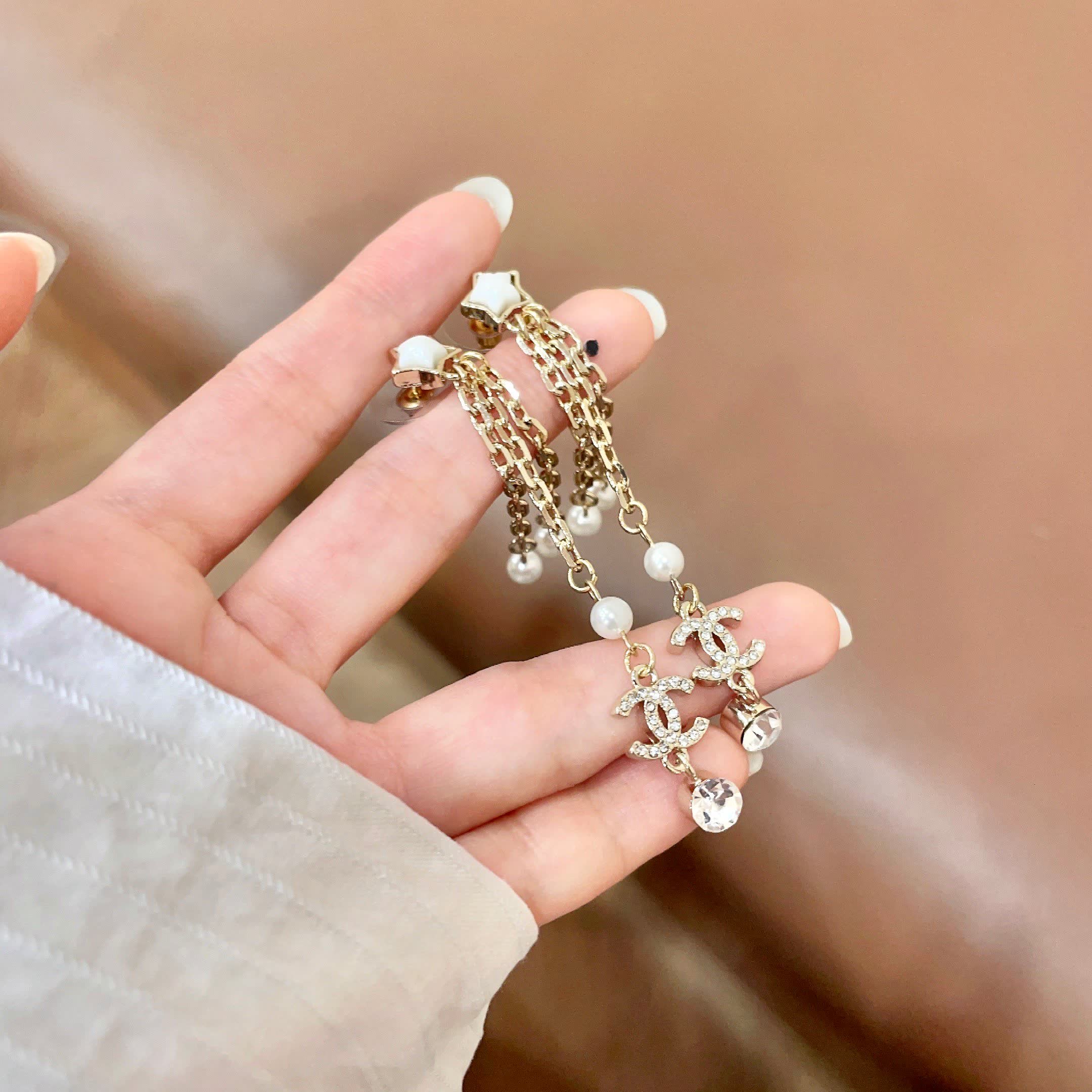 Chanel Star and CC Logo Pearl Earrings