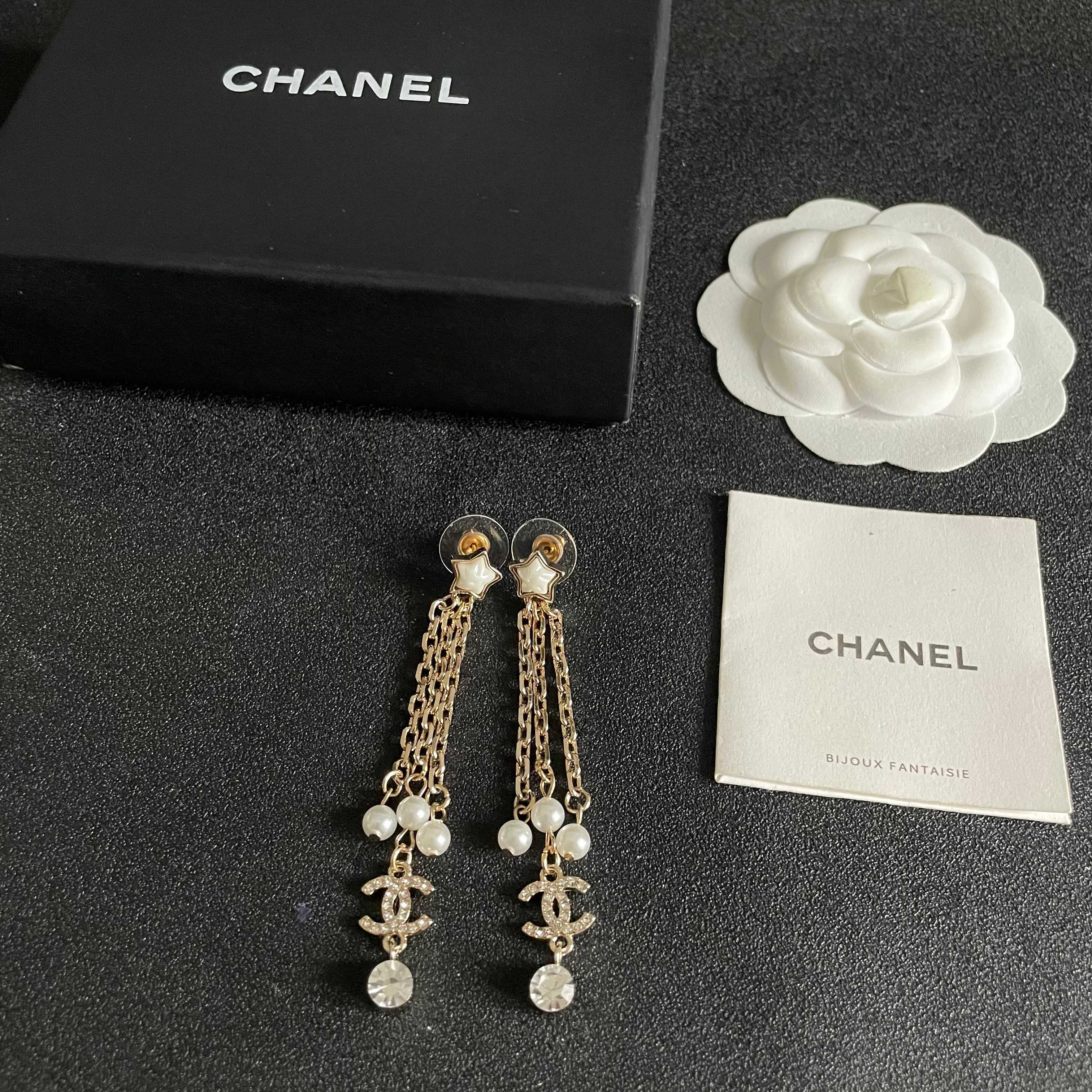 Chanel Star and CC Logo Pearl Earrings