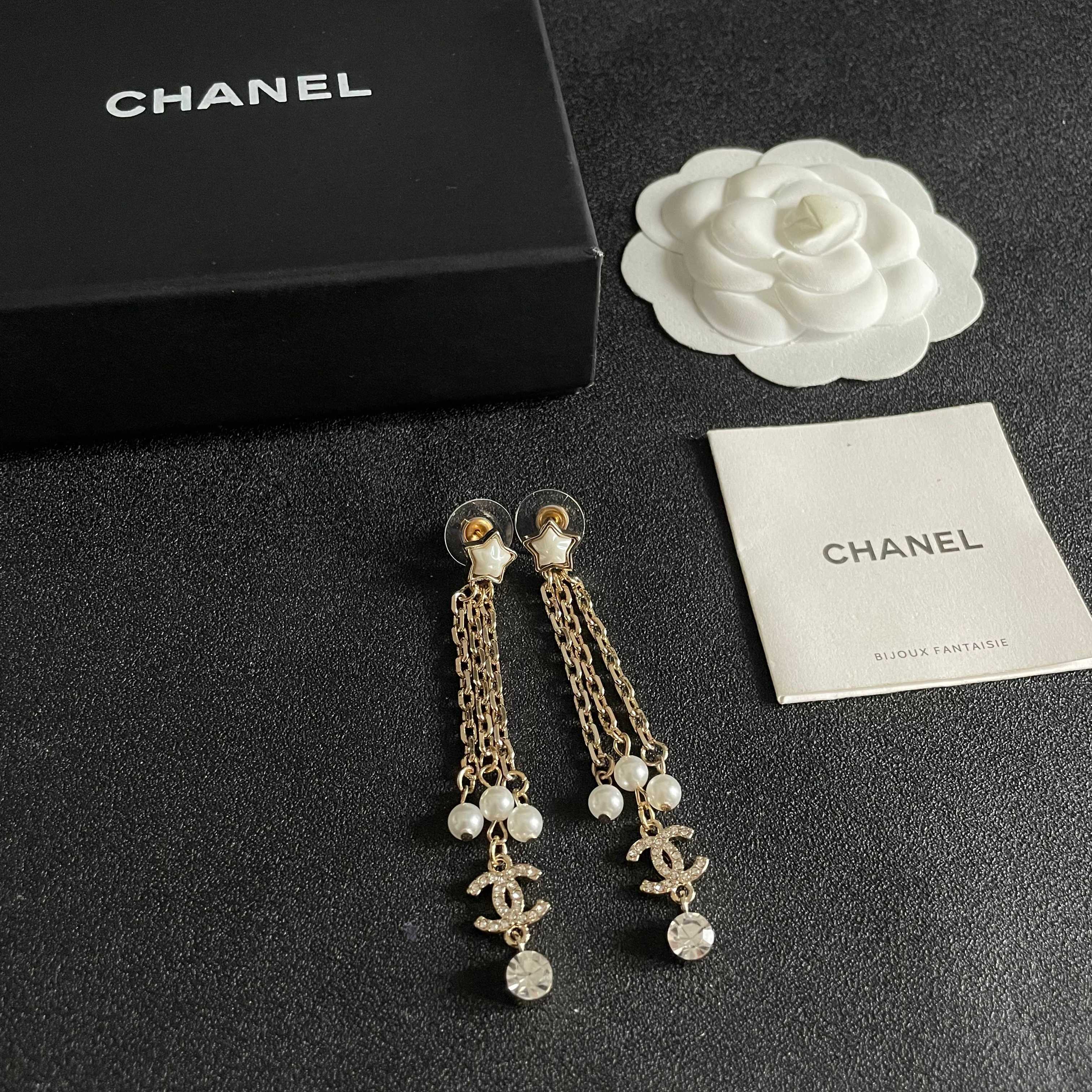 Chanel Star and CC Logo Pearl Earrings
