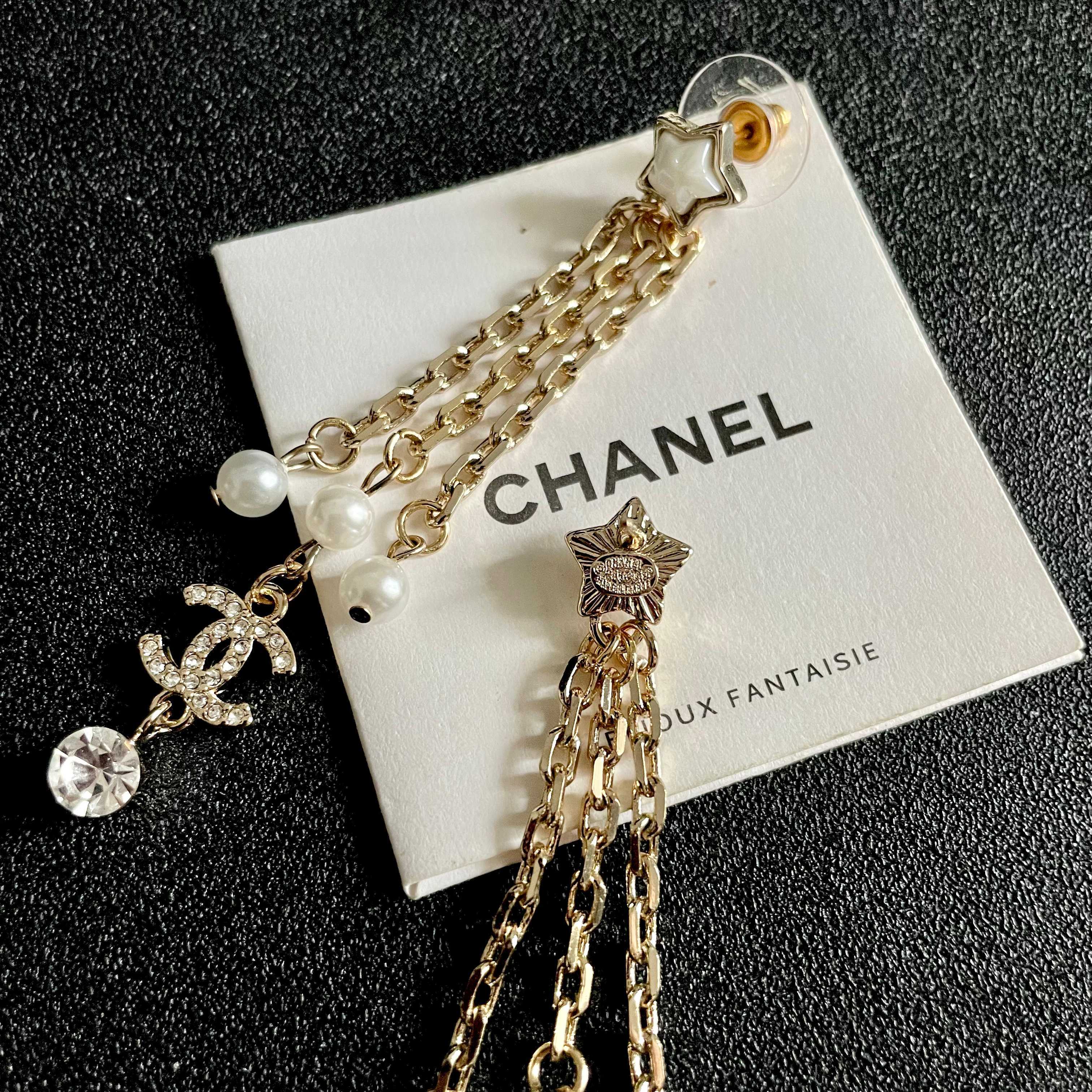 Chanel Star and CC Logo Pearl Earrings