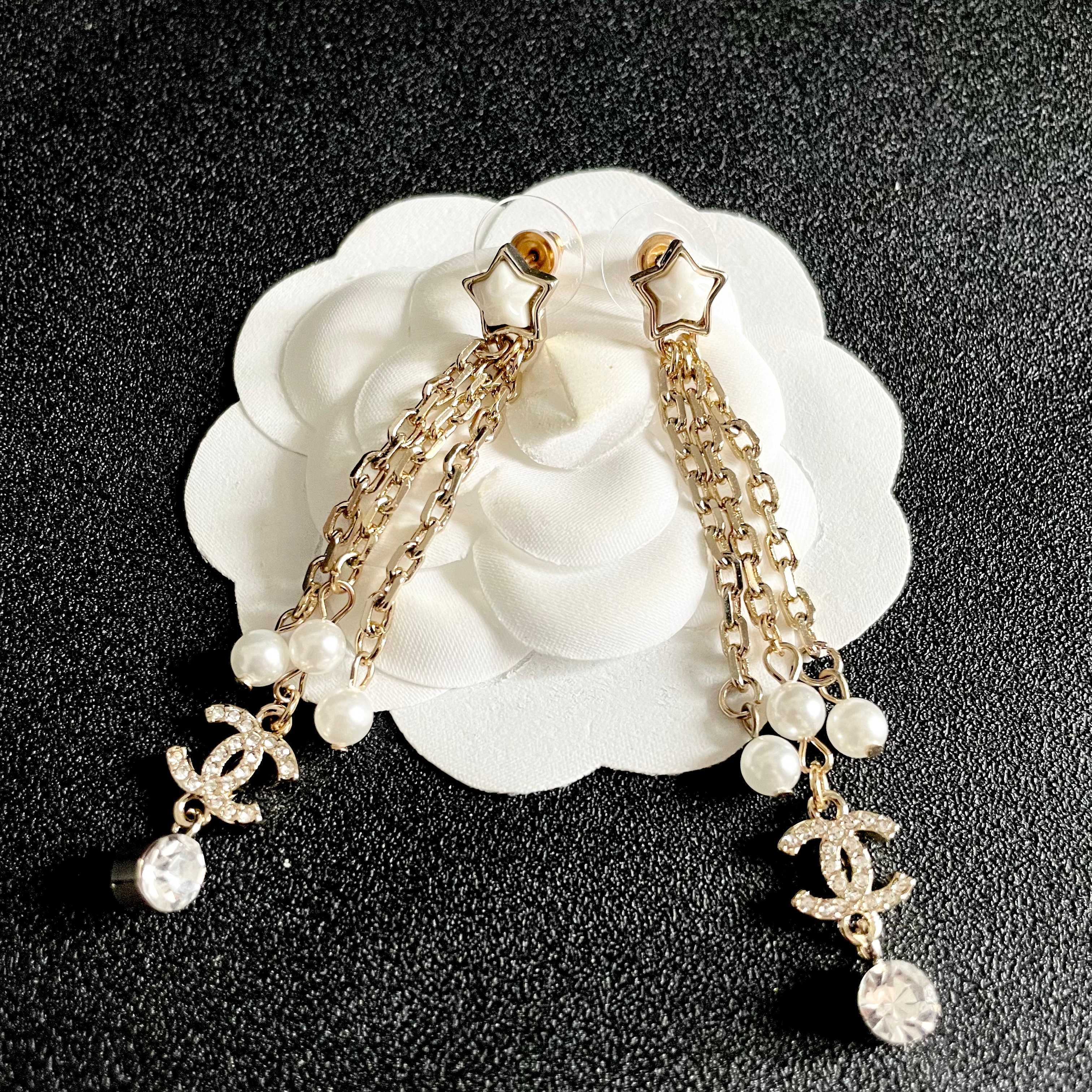 Chanel Star and CC Logo Pearl Earrings