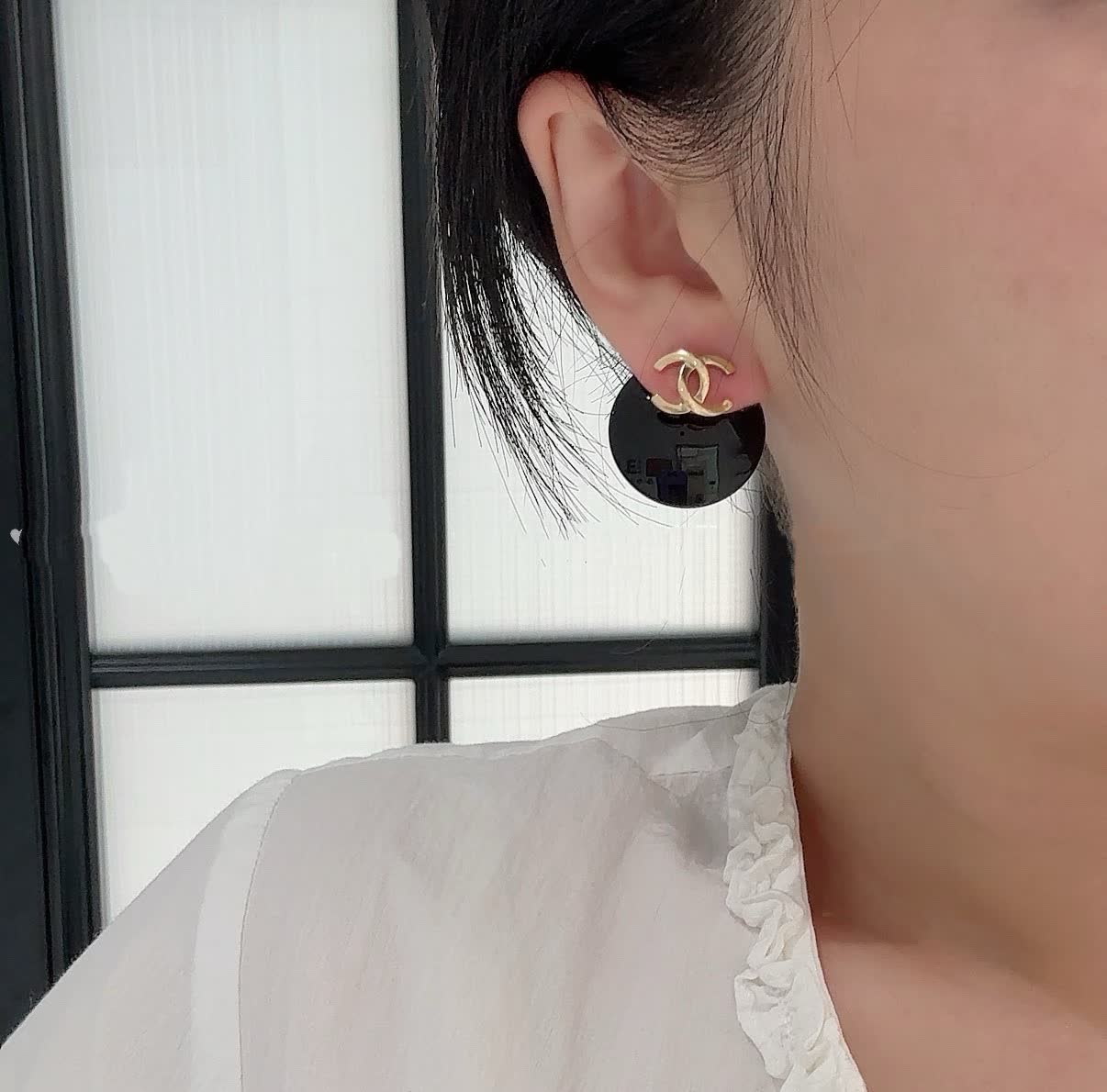 Chanel CC Logo Round Earrings