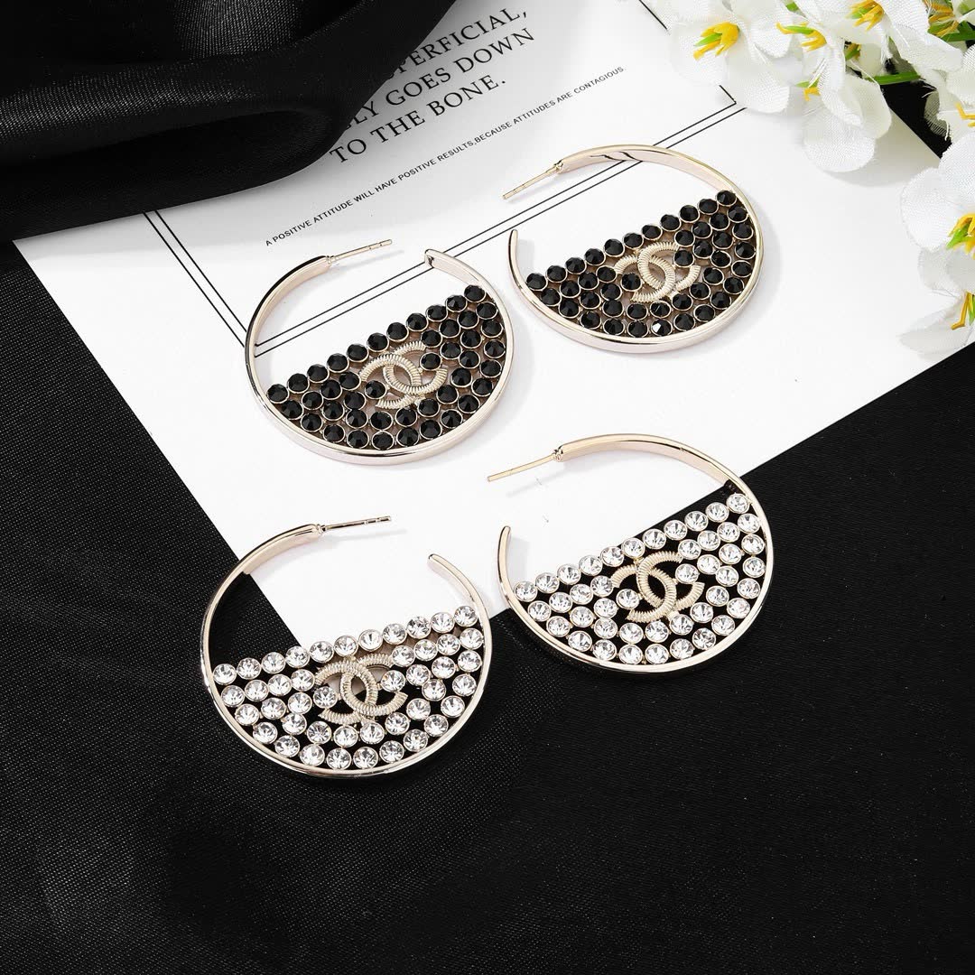Chanel CC Crystal Hoop Earrings