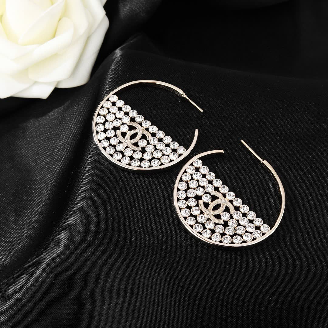 Chanel CC Crystal Hoop Earrings