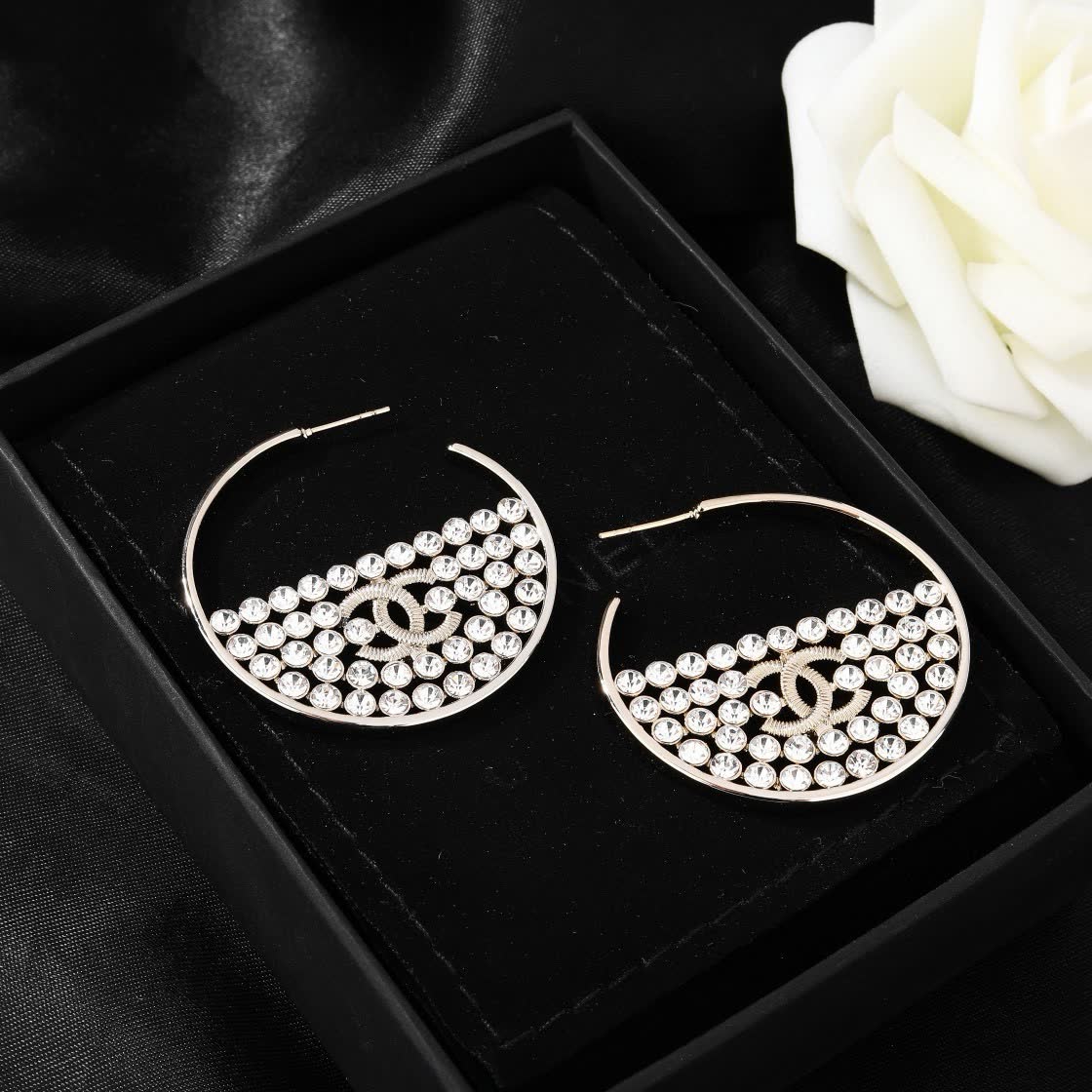 Chanel CC Crystal Hoop Earrings