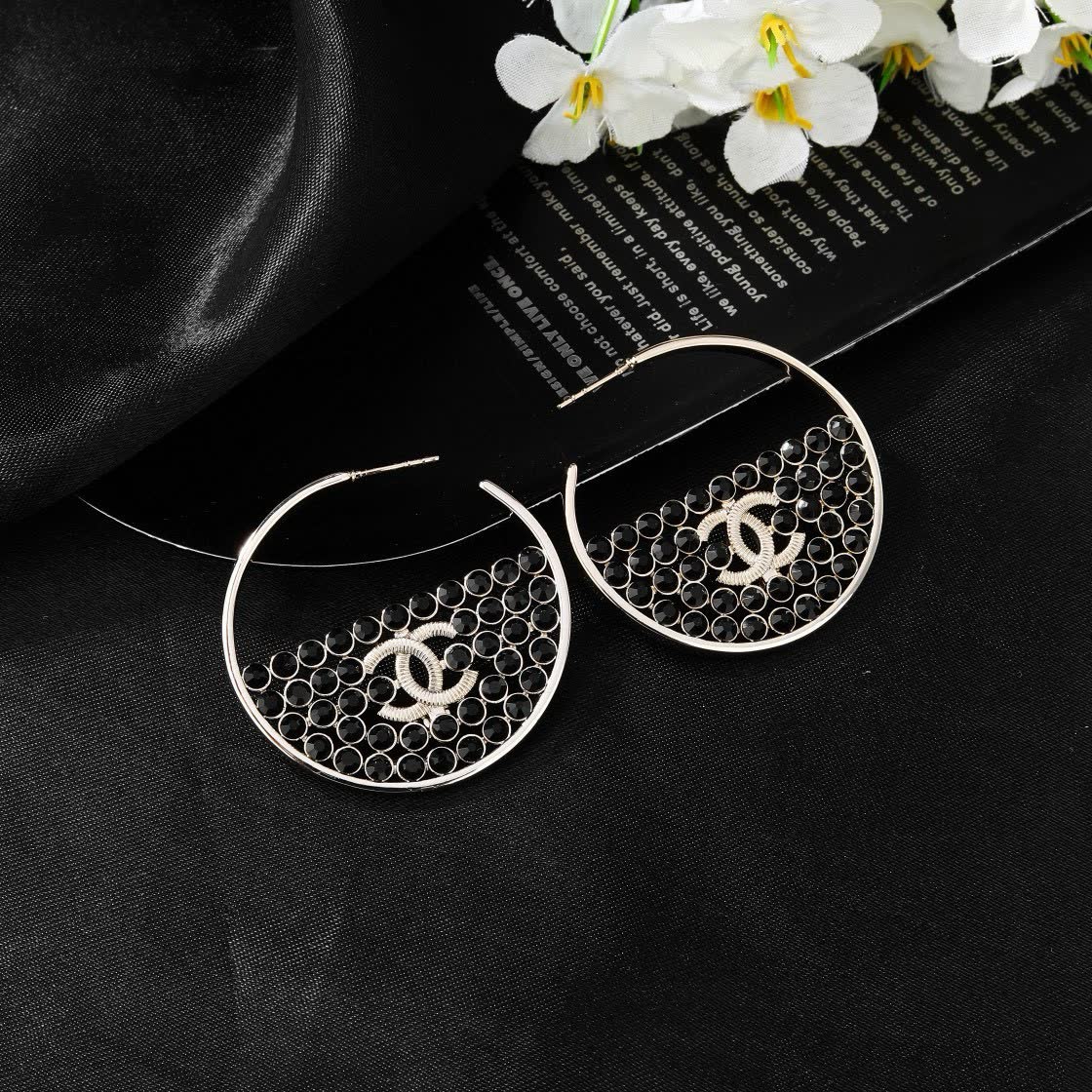 Chanel CC Crystal Hoop Earrings