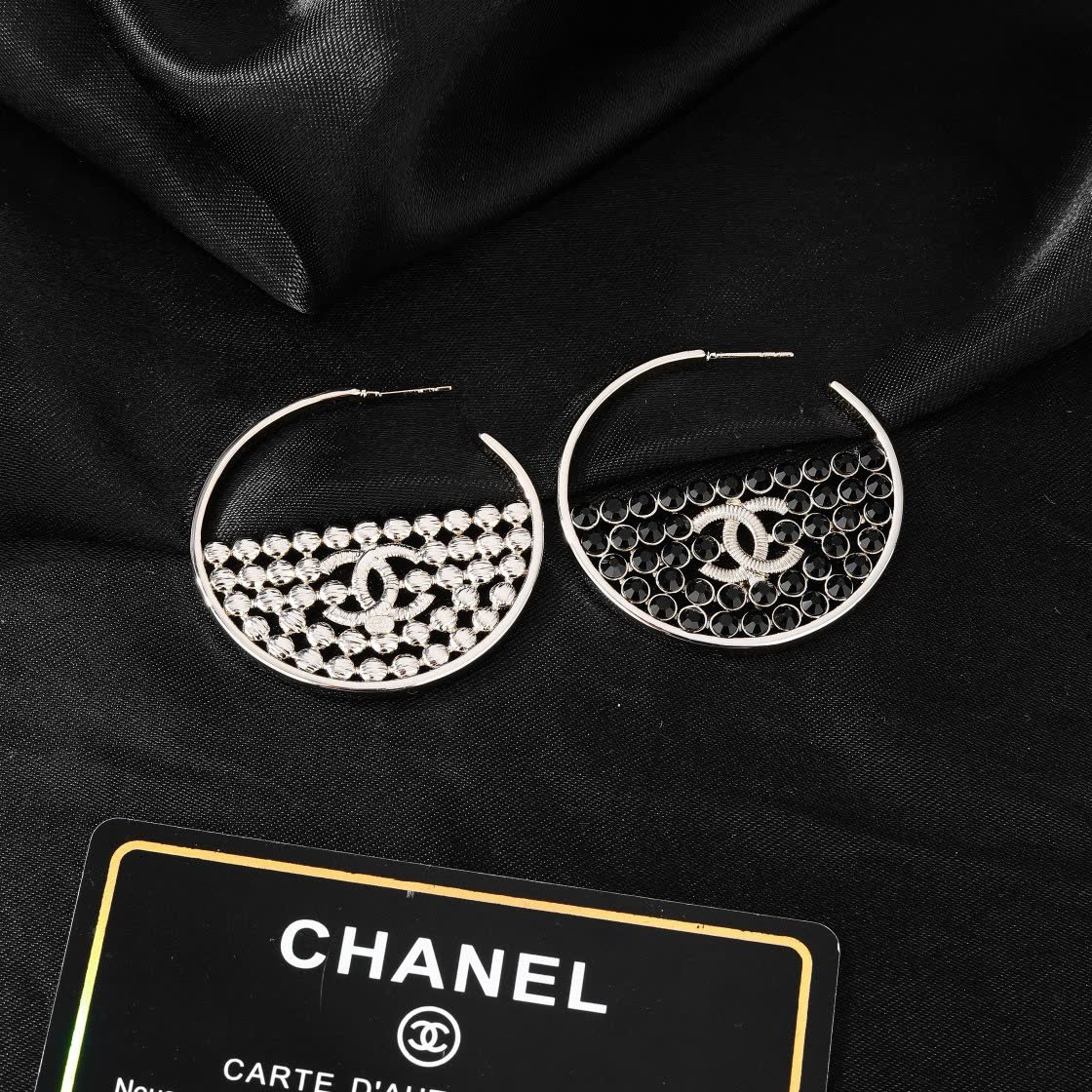 Chanel CC Crystal Hoop Earrings