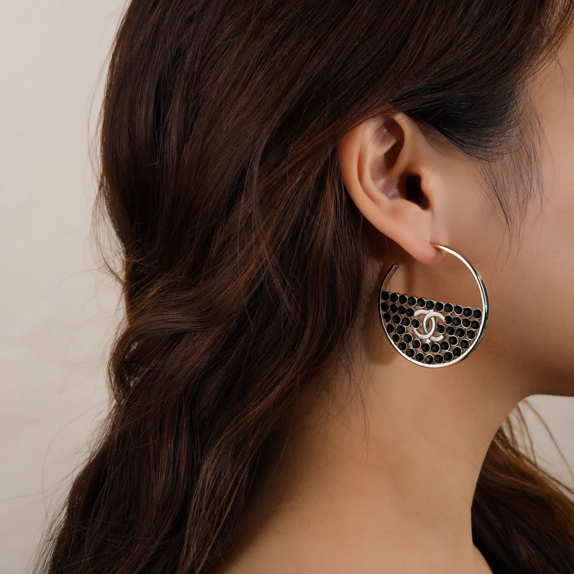 Chanel CC Crystal Hoop Earrings