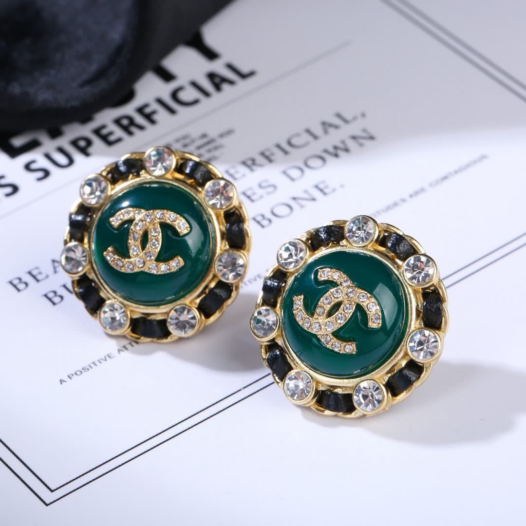 Chanel CC Logo Crystal Stud Earrings