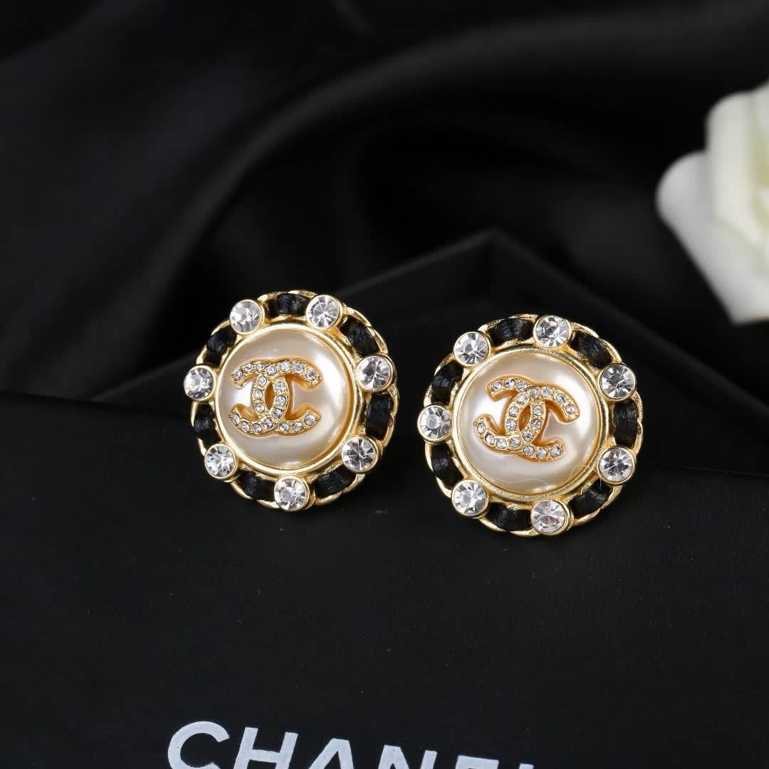 Chanel CC Logo Crystal Stud Earrings