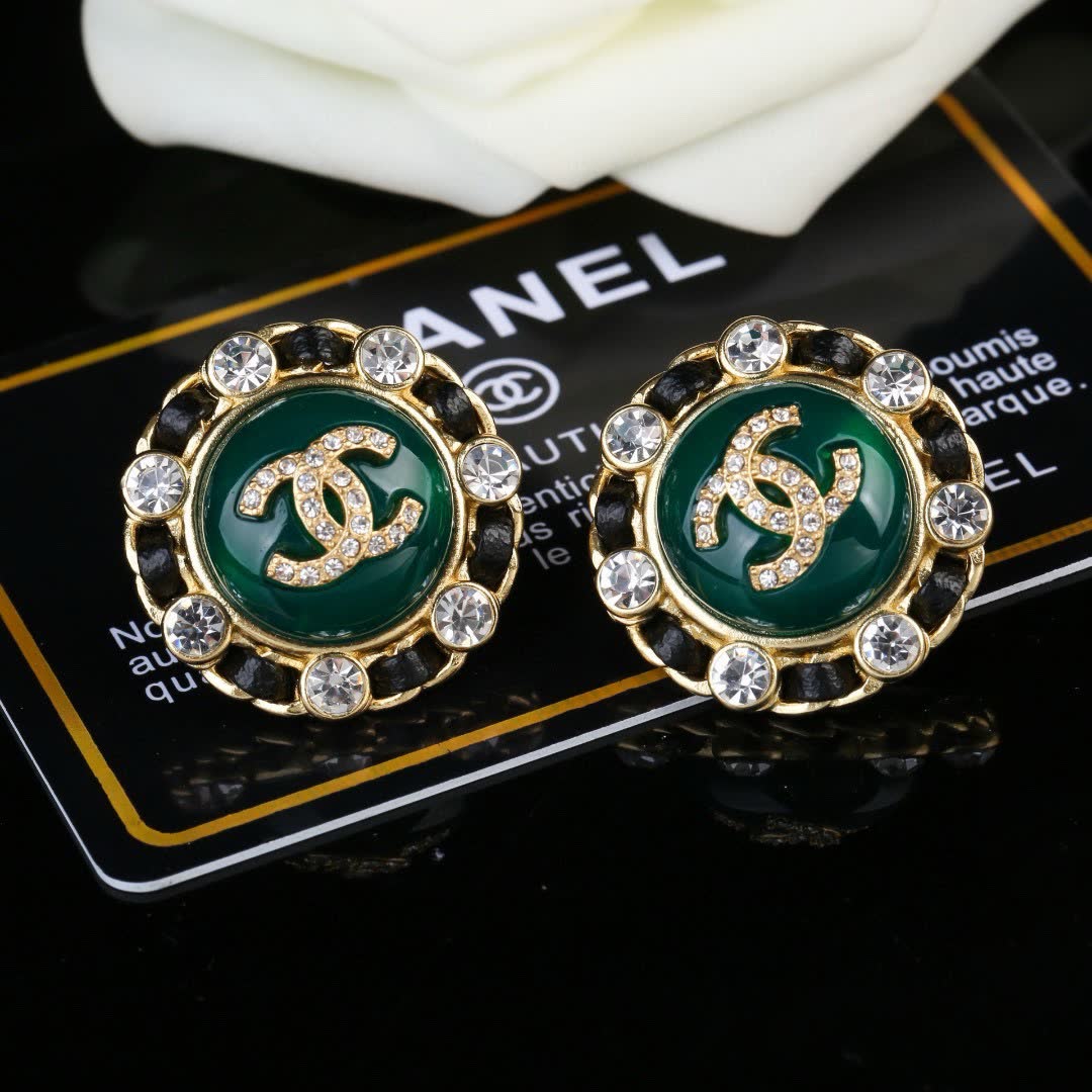 Chanel CC Logo Crystal Stud Earrings