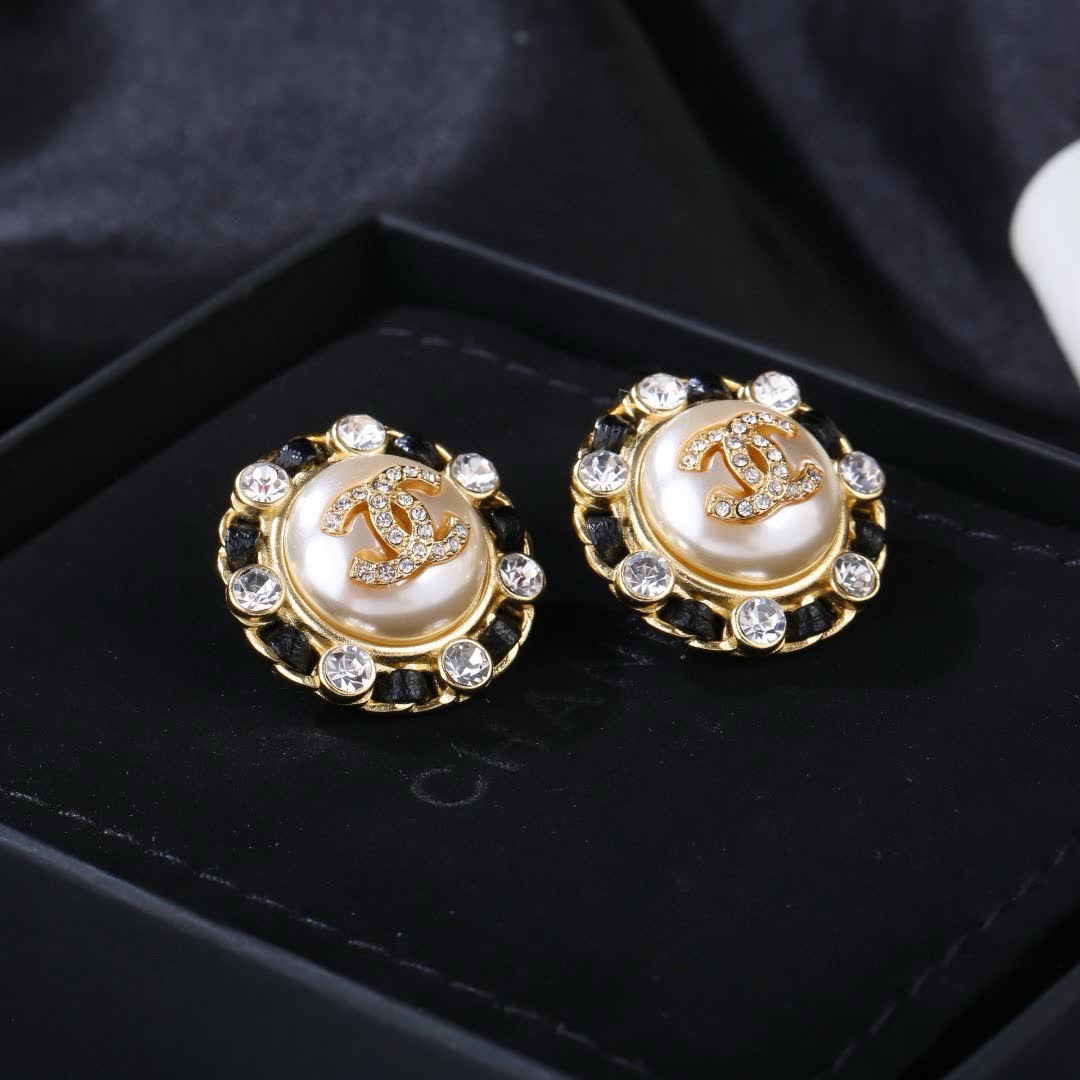 Chanel CC Logo Crystal Stud Earrings