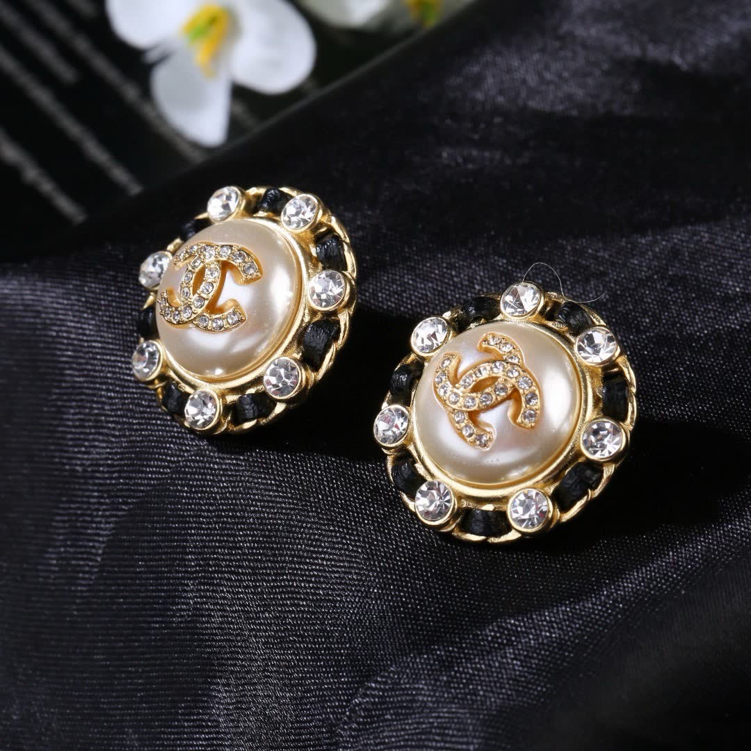 Chanel CC Logo Crystal Stud Earrings