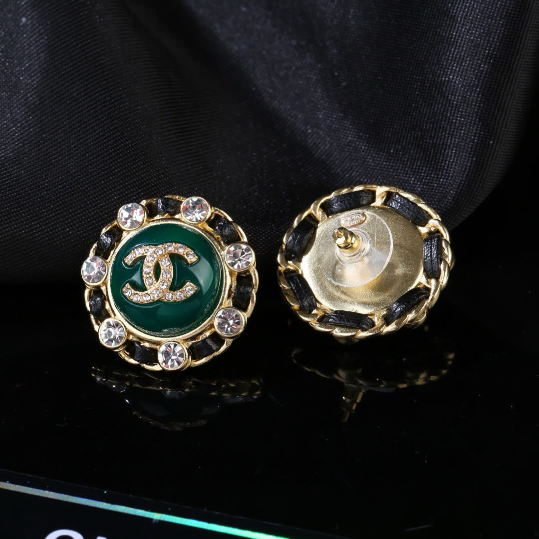 Chanel CC Logo Crystal Stud Earrings
