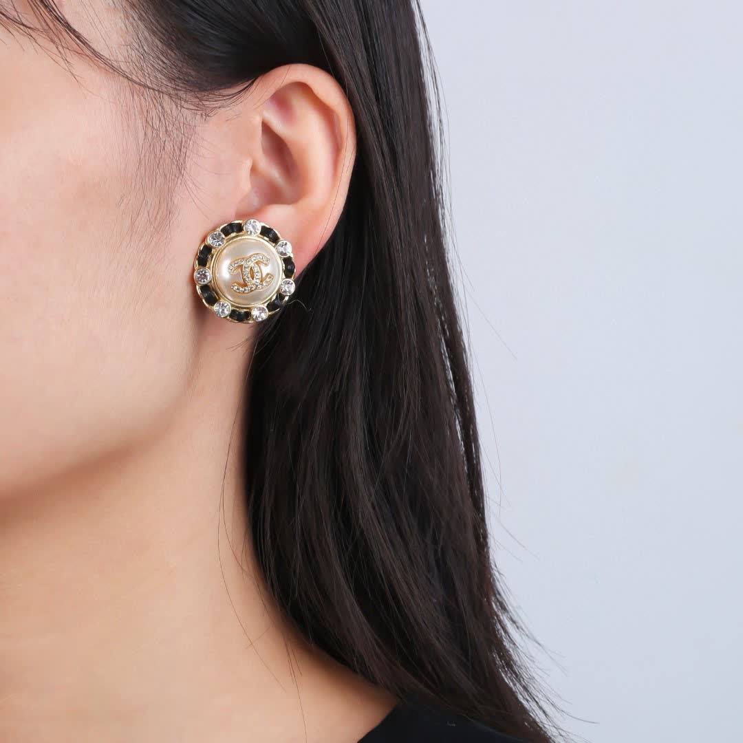 Chanel CC Logo Crystal Stud Earrings