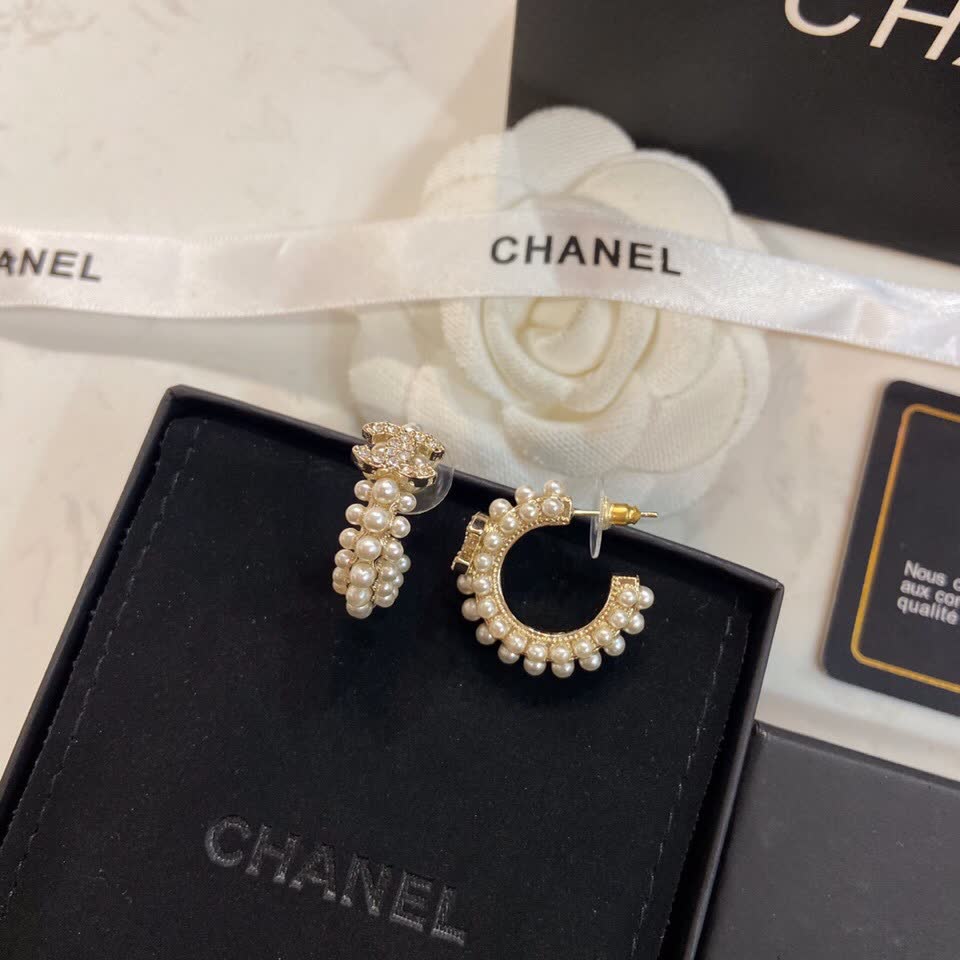 Chanel Pearl Hoop Earrings Chanel Pearl Hoop Earrings